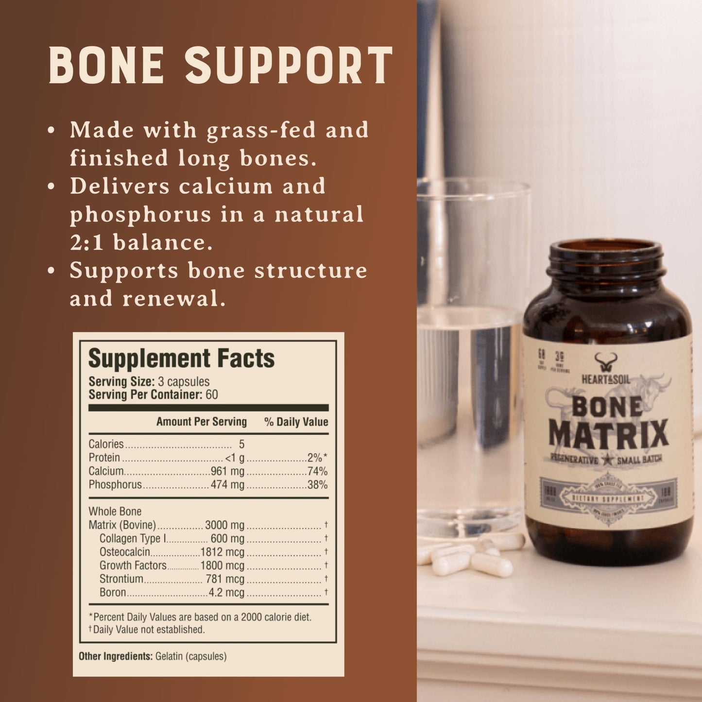 HEART & SOIL Grass Fed Bone Matrix Capsule 180 Capsules