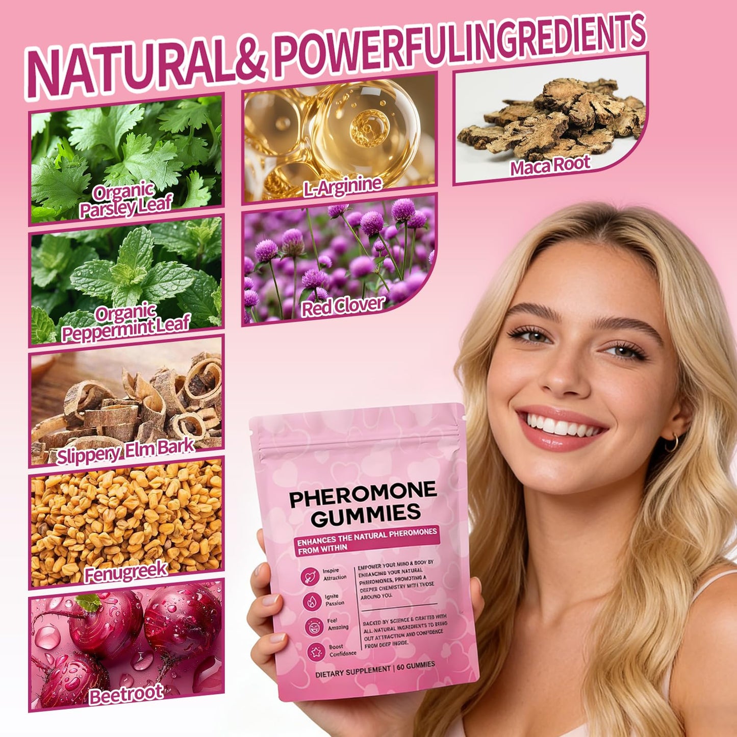 Garlicoccc Pheromone Gummies with Slippery Elm for Women, 60 Gummies