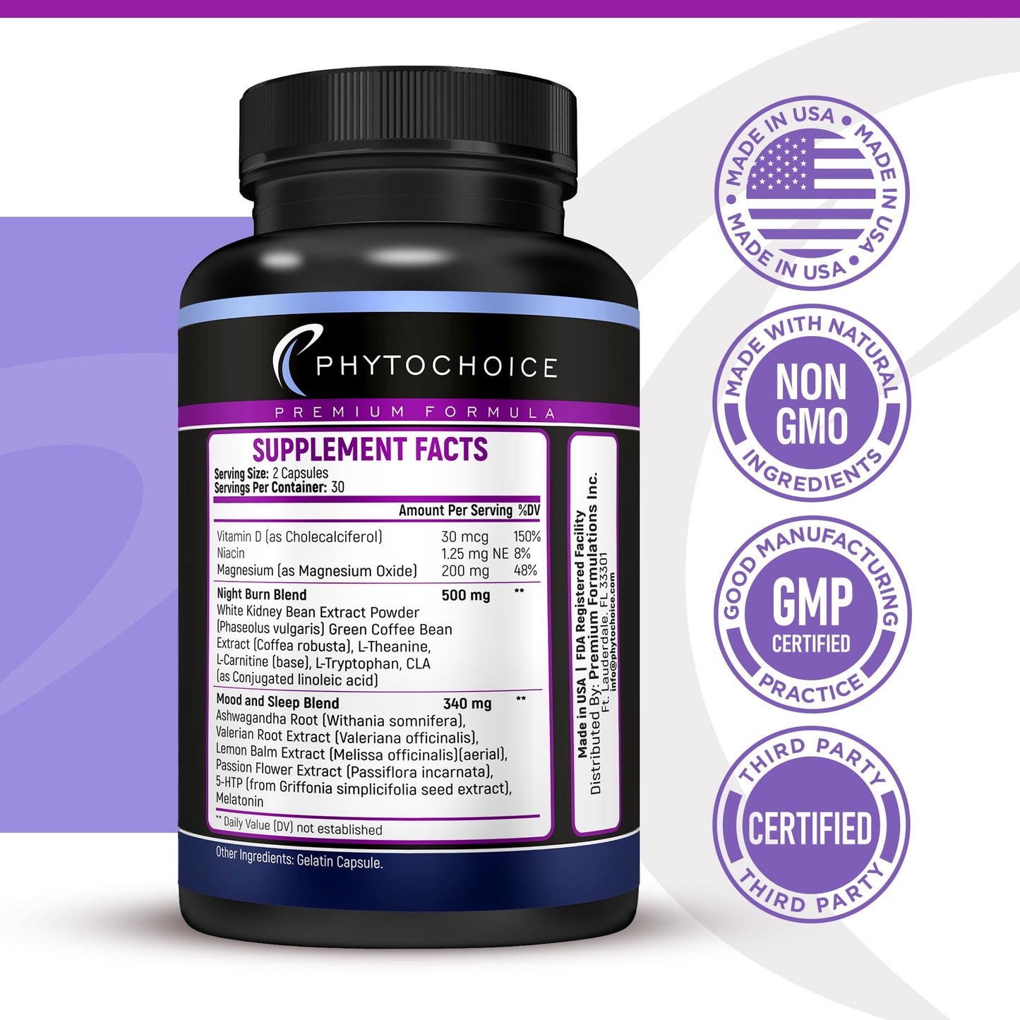 PhytoChoice Night Time Weight Loss Pills for Women - Carb Blocker & Appetite Suppressant with Melatonin - Fat Burner Capsule 60 Count