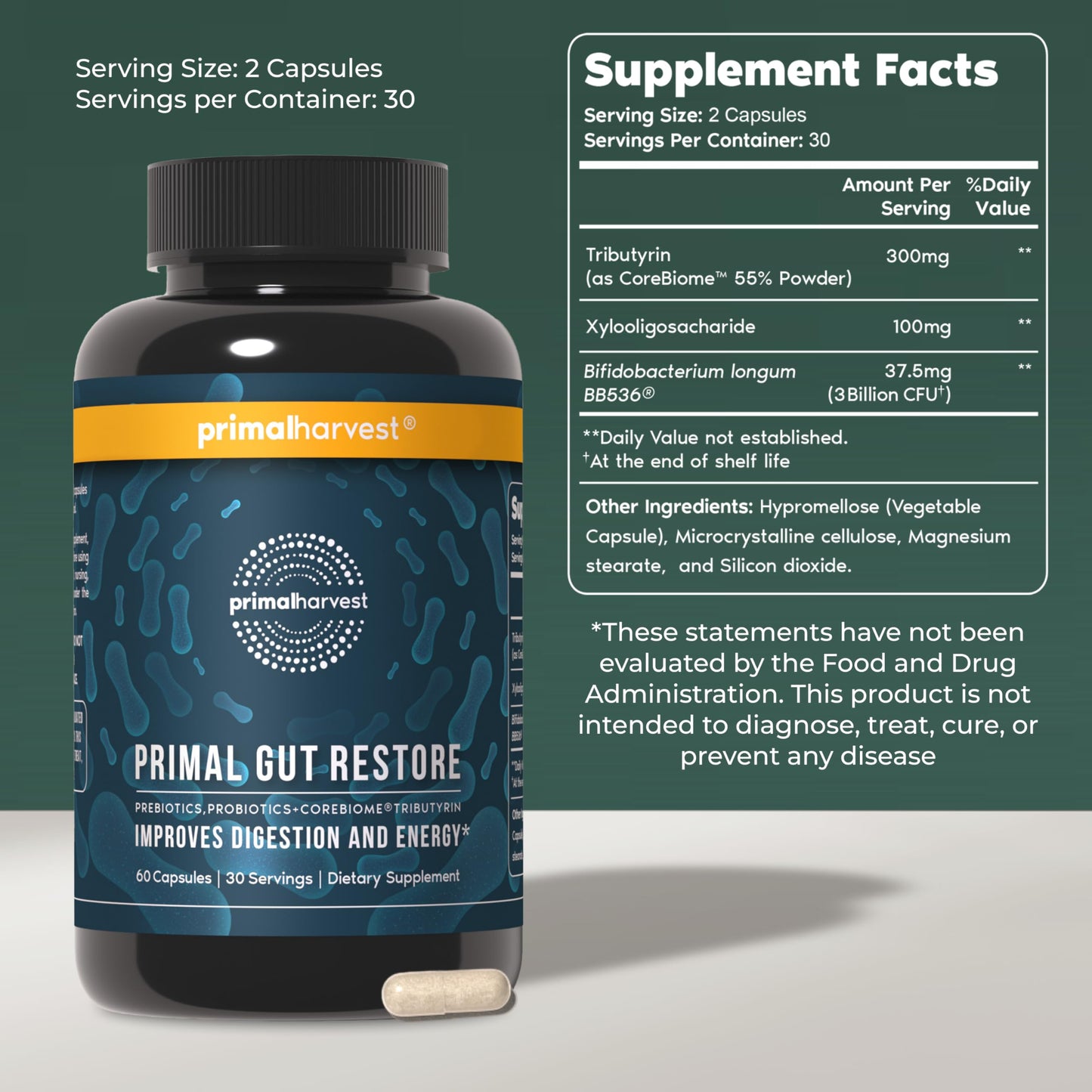 Primal Harvest Primal Gut Restore and Primal Magnesium Supplement Capsule 180 Capsules
