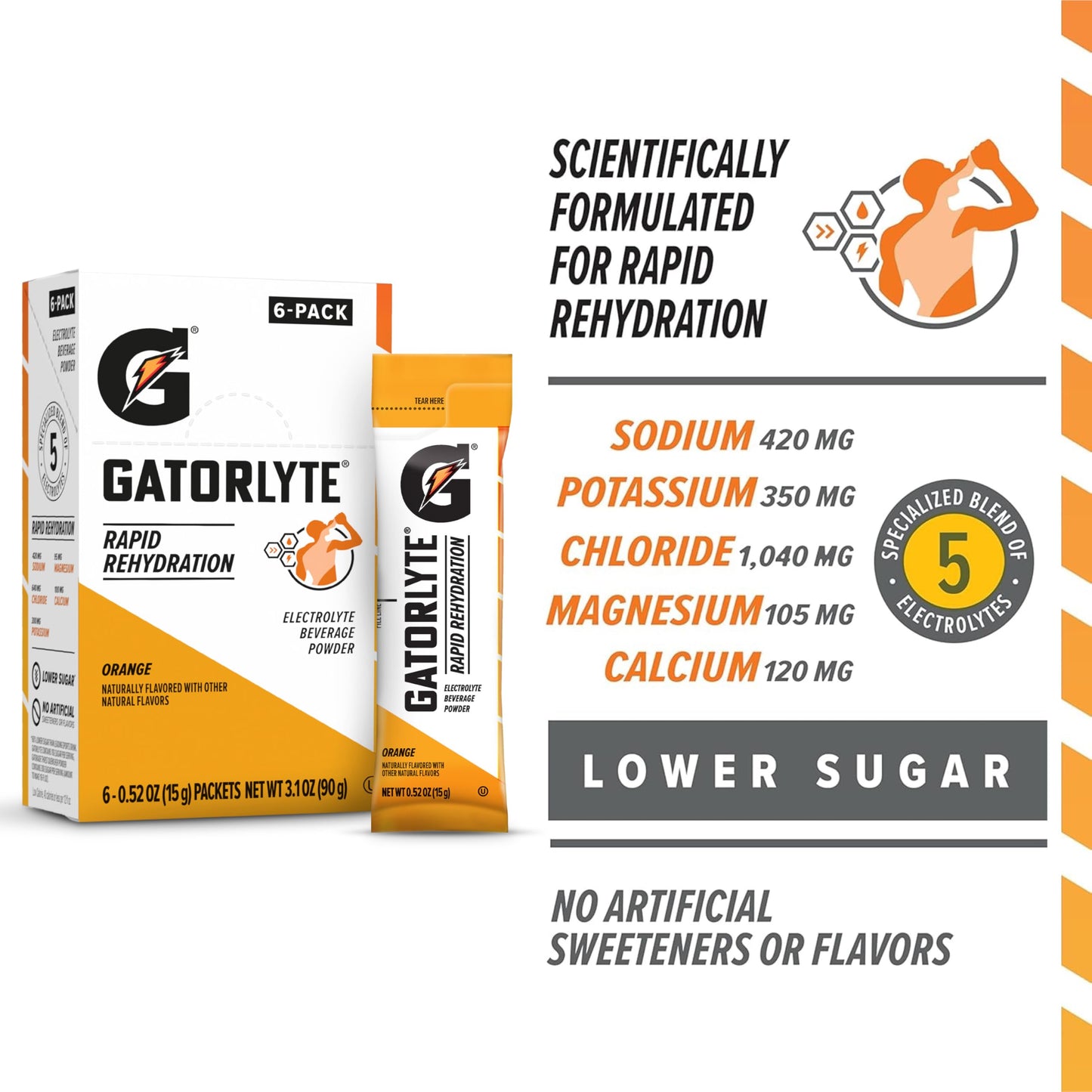 Gatorlyte Powder Orange, 6 Pack