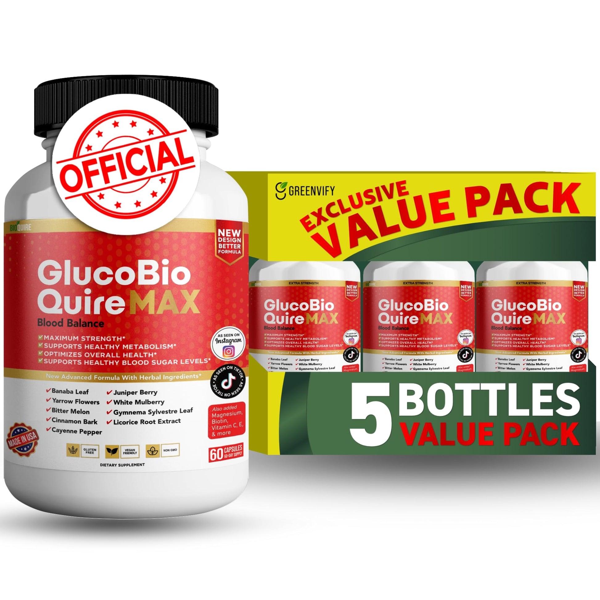 BIOQUIRE Gluco Bio Quire Max Blood Balance Ultra Dietary Supplement Capsules, 300 Capsules