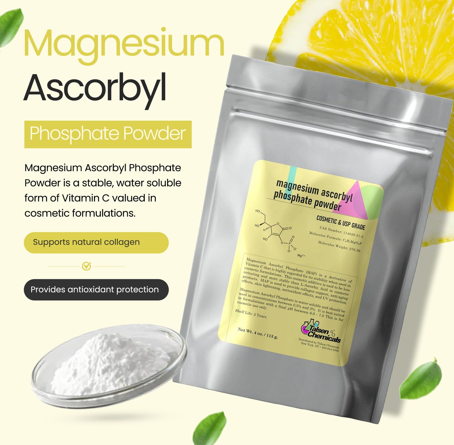 Talsen Chemicals Magnesium Ascorbyl Phosphate Powder, 4 Ounces