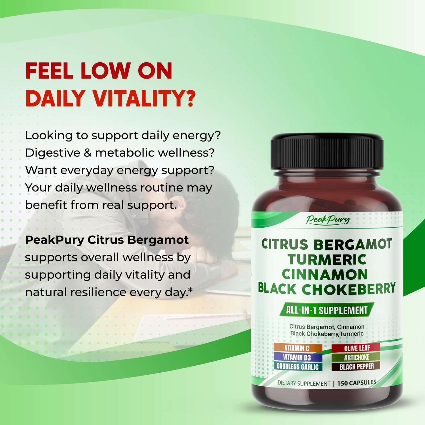 PEAKPURY Citrus Bergamot Cinnamon Black Chokeberry Turmeric Capsule, 150 Count