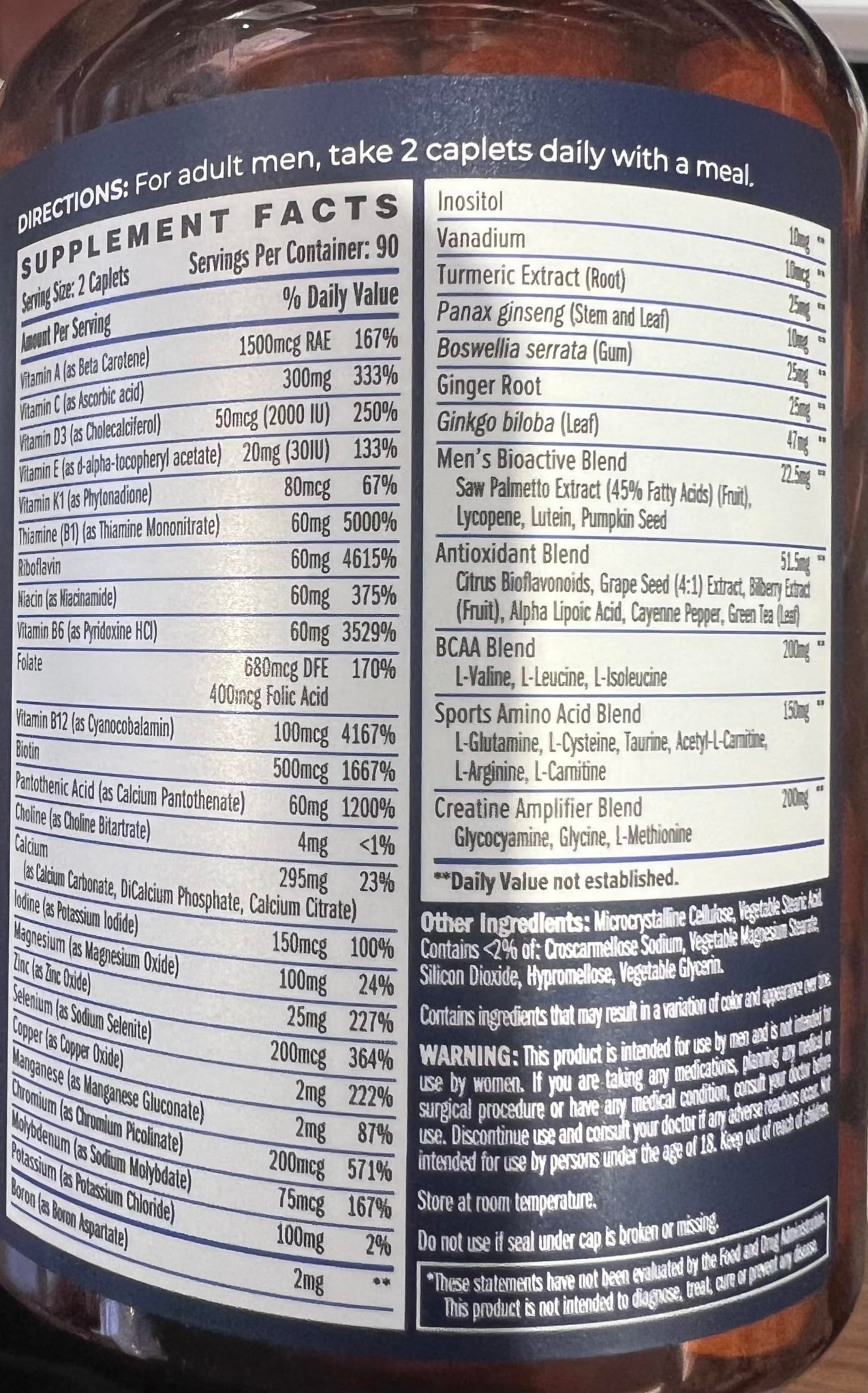 Vitamin World Ultra 360 Men's Multi Sport Coated Caplets, 180 Count