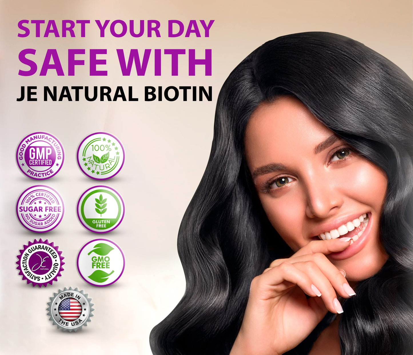 JE Natural Biotin Hair Skin and Nails Vitamins with Vitamin C and Collagen Capsules 60 Count