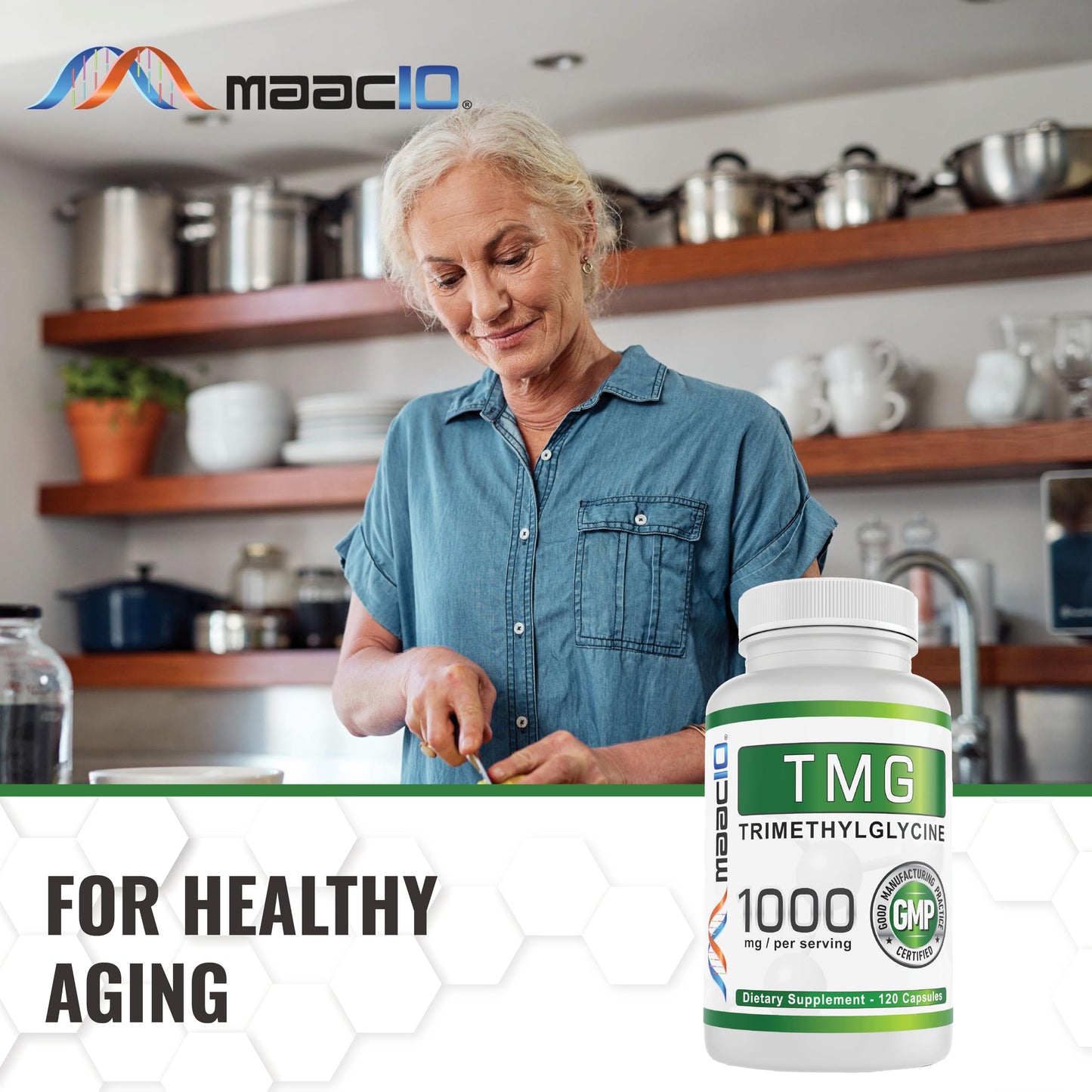 MAAC10 TMG 1000 mg NSF Certified Supplement for Healthy Aging, 120 Capsules