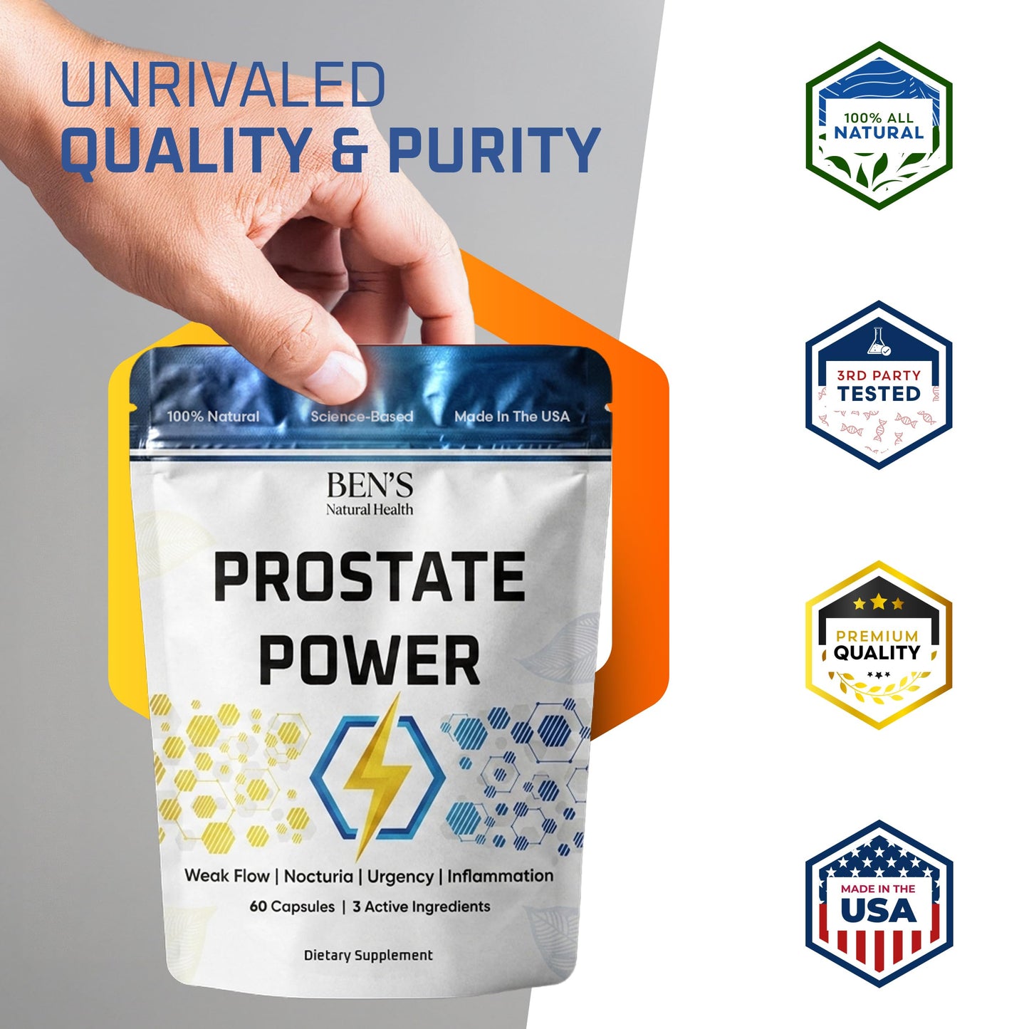 Ben's Natural Health Prostate Power Supplement High-Strength Prostate Support with Saw Palmetto, Rye Flower Pollen & Boron Glycine Complex Capsules, 360