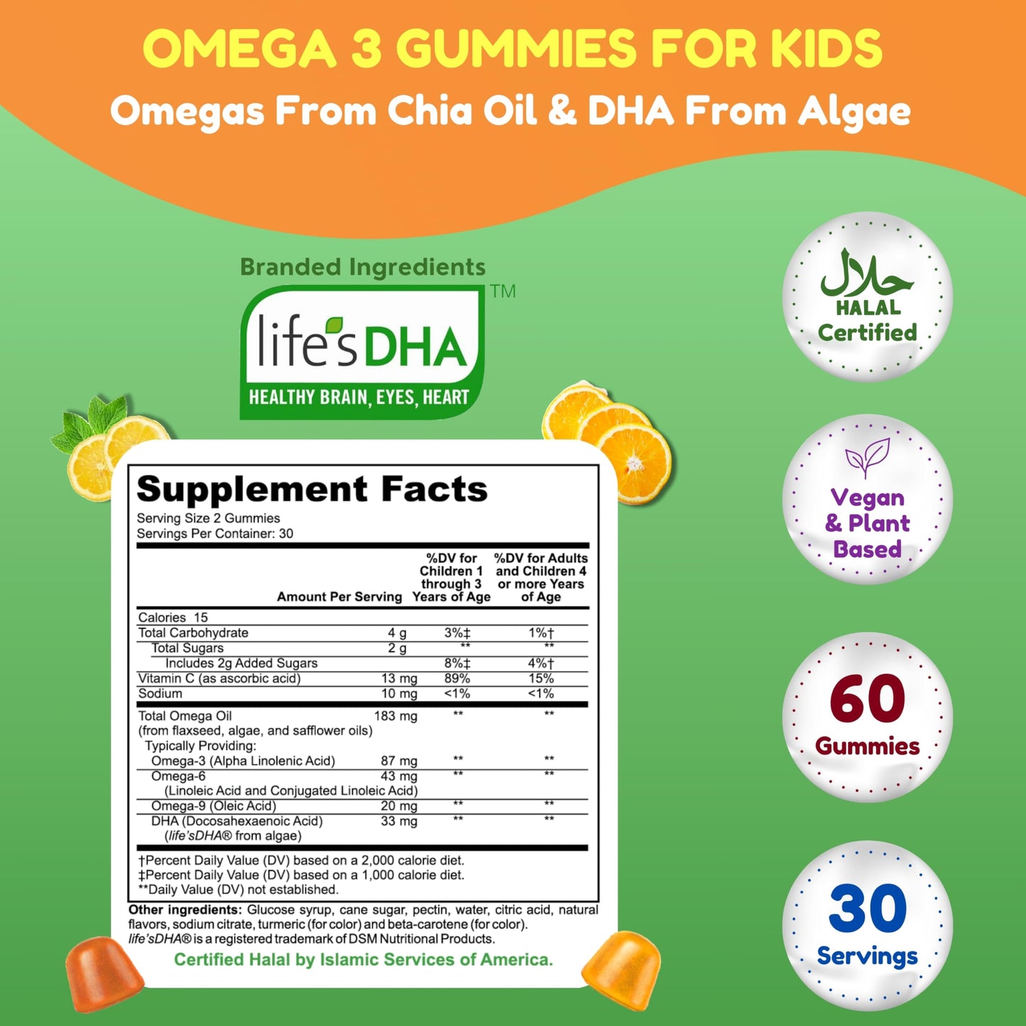 SHIFAA NUTRITION Omega-3 for Kids with DHA Gummies, 60 Count