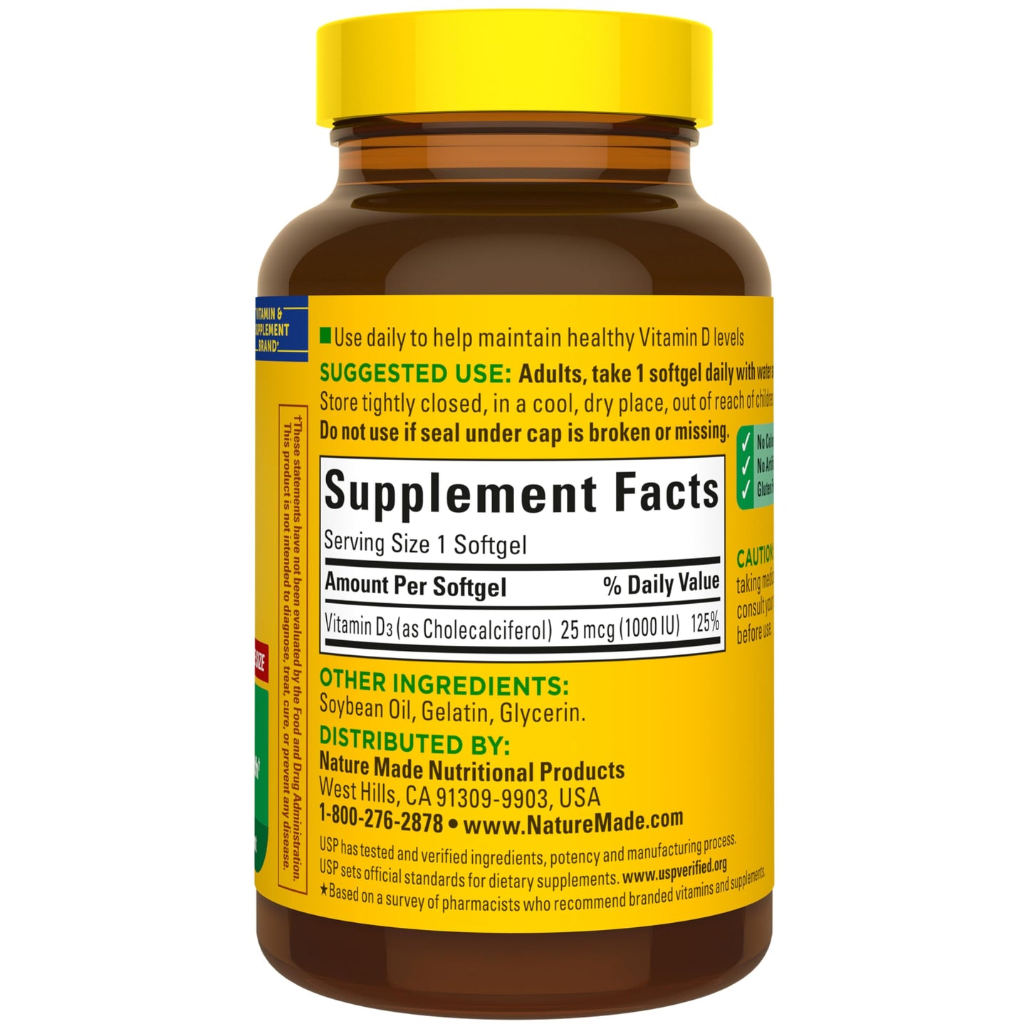 Nature Made Vitamin D3 1000 IU (25 mcg) Softgels 180 Count