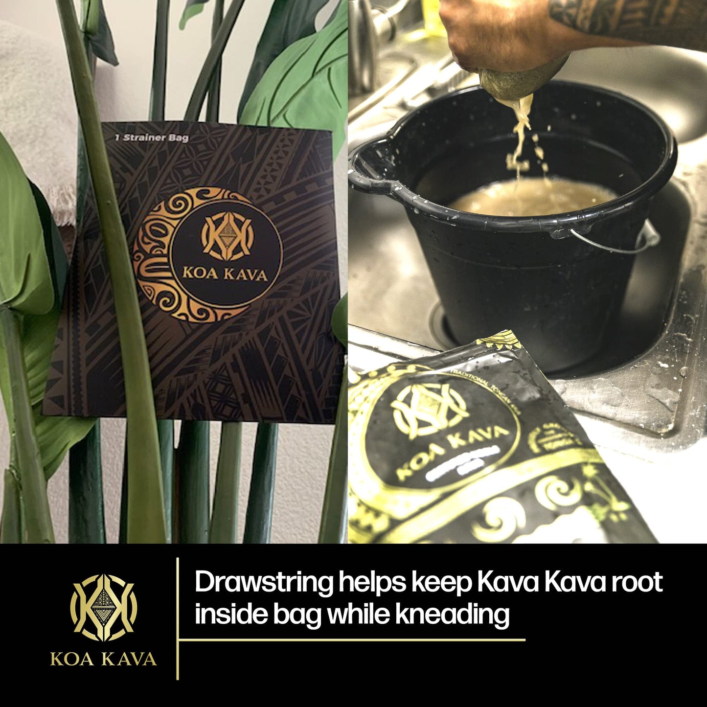 Koa Kava Traditional Kava Strainer Bag, Food-Grade Nylon, 100-Micron Mesh, Drawstring, 10 x 12 Inch, Reusable, 1 Count