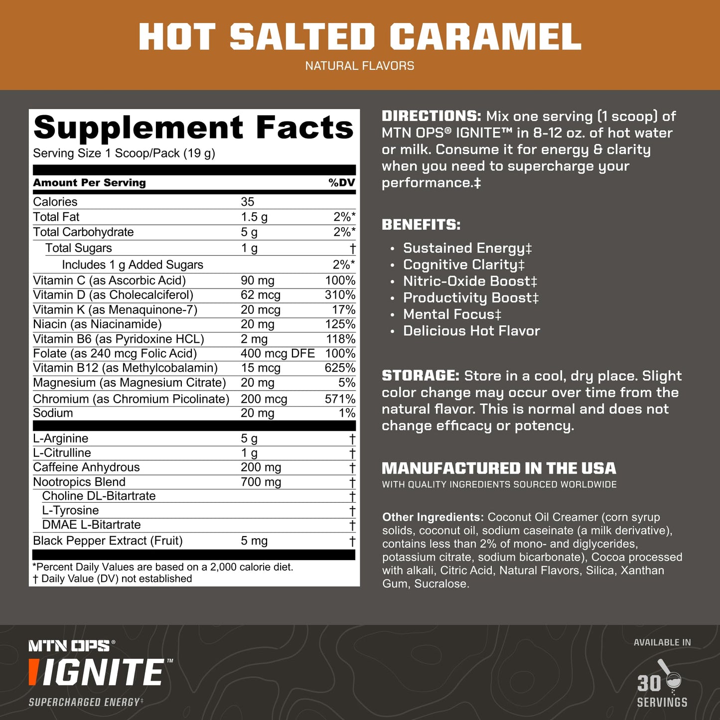MTN OPS Hot Ignite Nitric Oxide Coffee Alternative Powder, 30 Servings