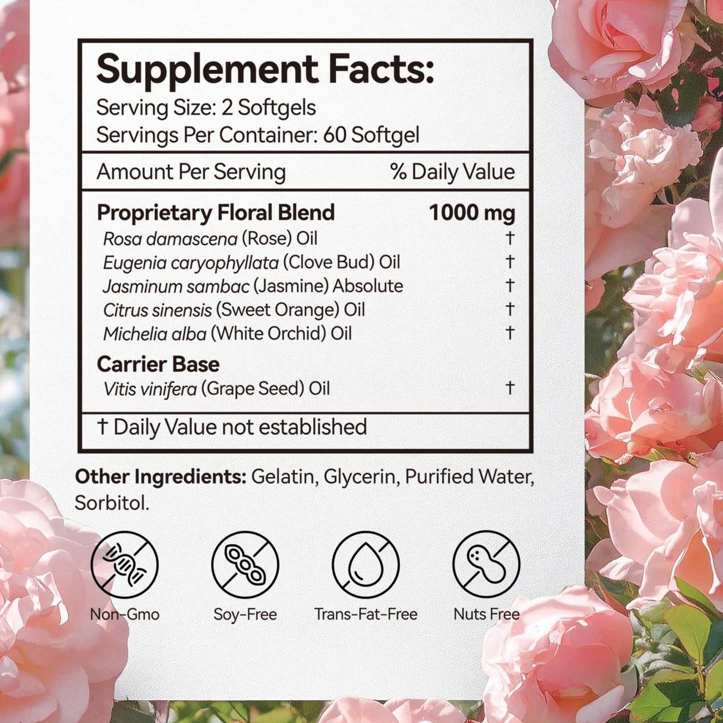 Chenyayun Internal Deodorant Supplement for Women Freshness, 5-In-1 Floral Essential Oil Blends, Antioxidant Softgels, 120 Count