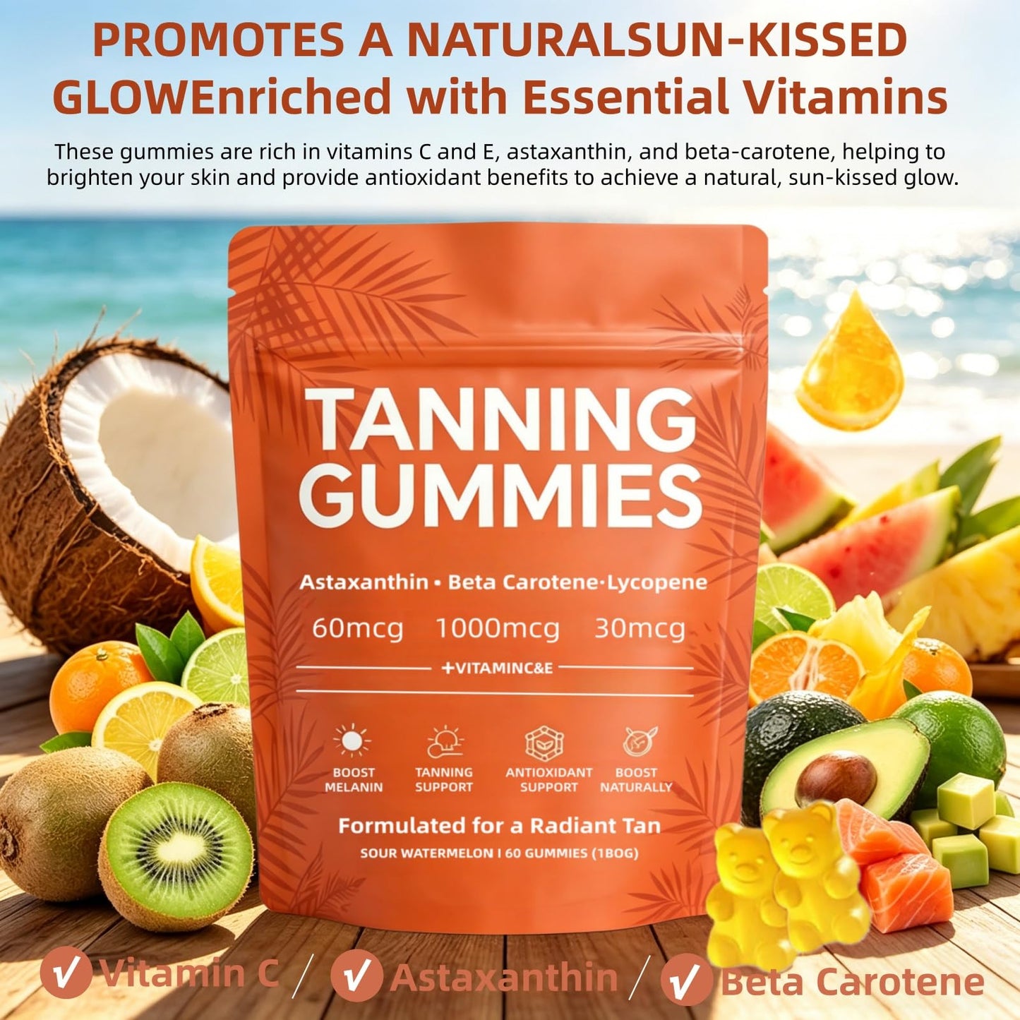 POYICGS Skin Tanning Gummies 60 Count