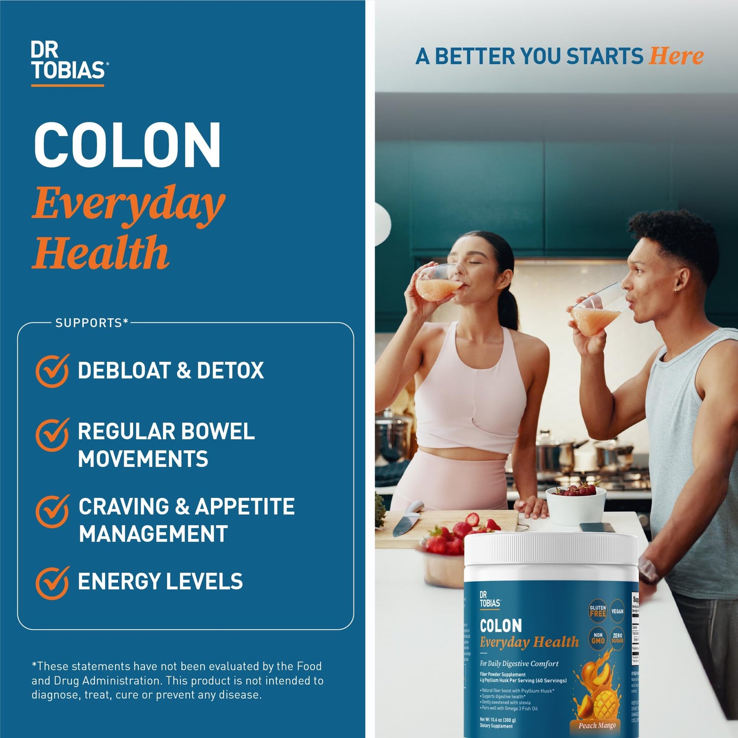 Dr. Tobias Colon Everyday Health Psyllium Fiber Supplement for Gut Health Powder 10.2 Ounce