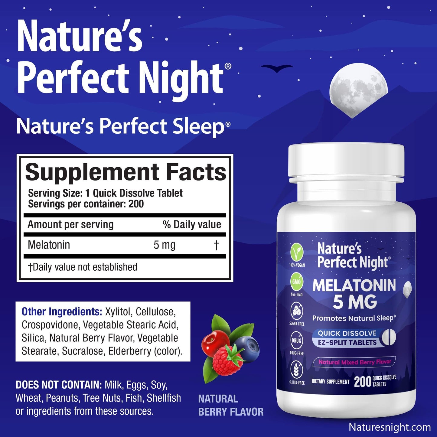 Nature's Perfect Night Melatonin 5mg Fast Dissolve Tablets, 200