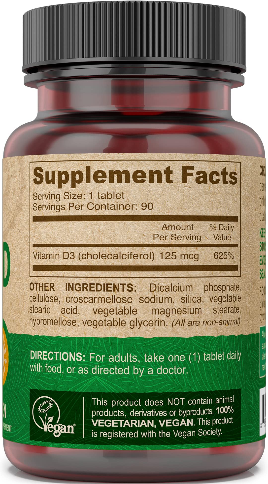 DEVA Vitamin D3 5000 IU 125 mcg Vegan D3 Tablet, 90 Tablets