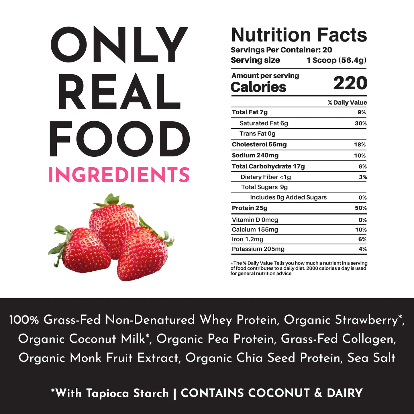 JUST INGREDIENTS Strawberries and Cream Protein Powder 39.7