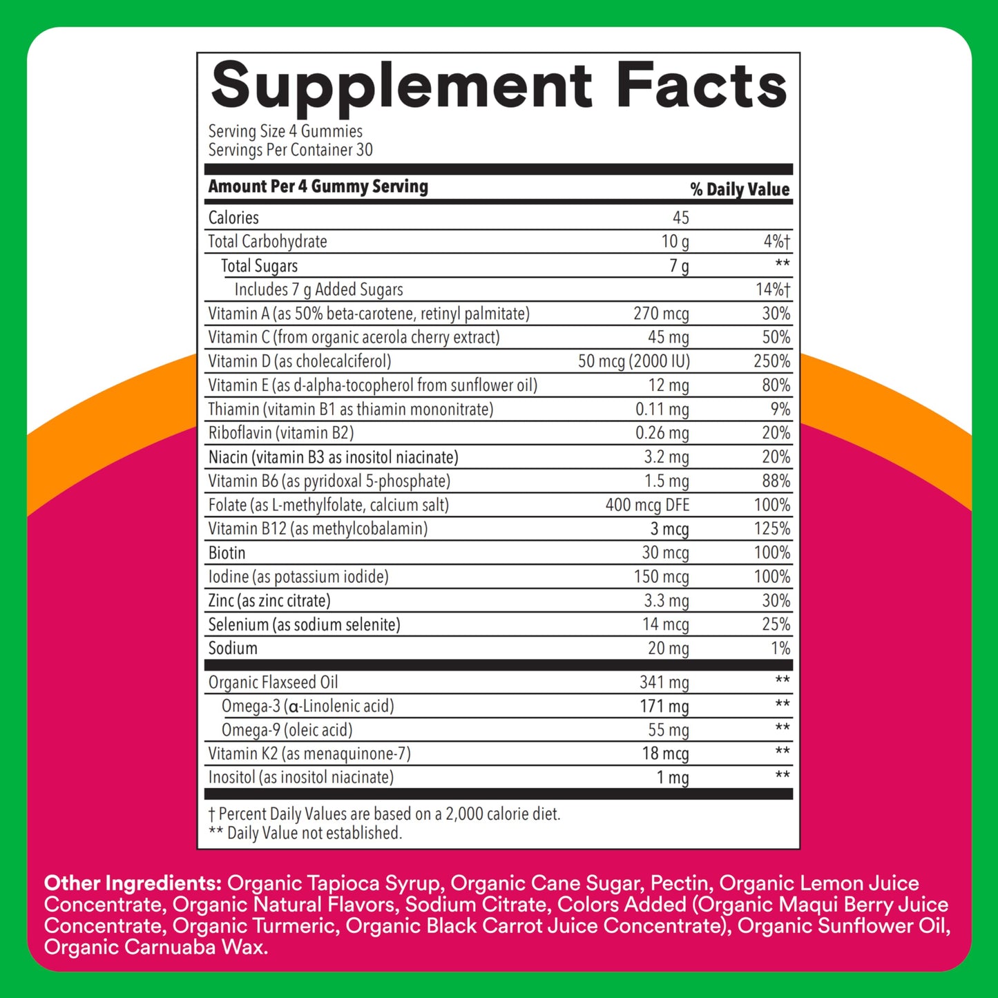 SmartyPants Organic Women's Multivitamin Gummies: Biotin, Methylfolate, Omega 3 (ALA), Vitamin D3, C, Vitamin B12, B6, A, K & Zinc, Inositol, Gluten Free, Vegetarian, 120 Count (30 Day Supply)