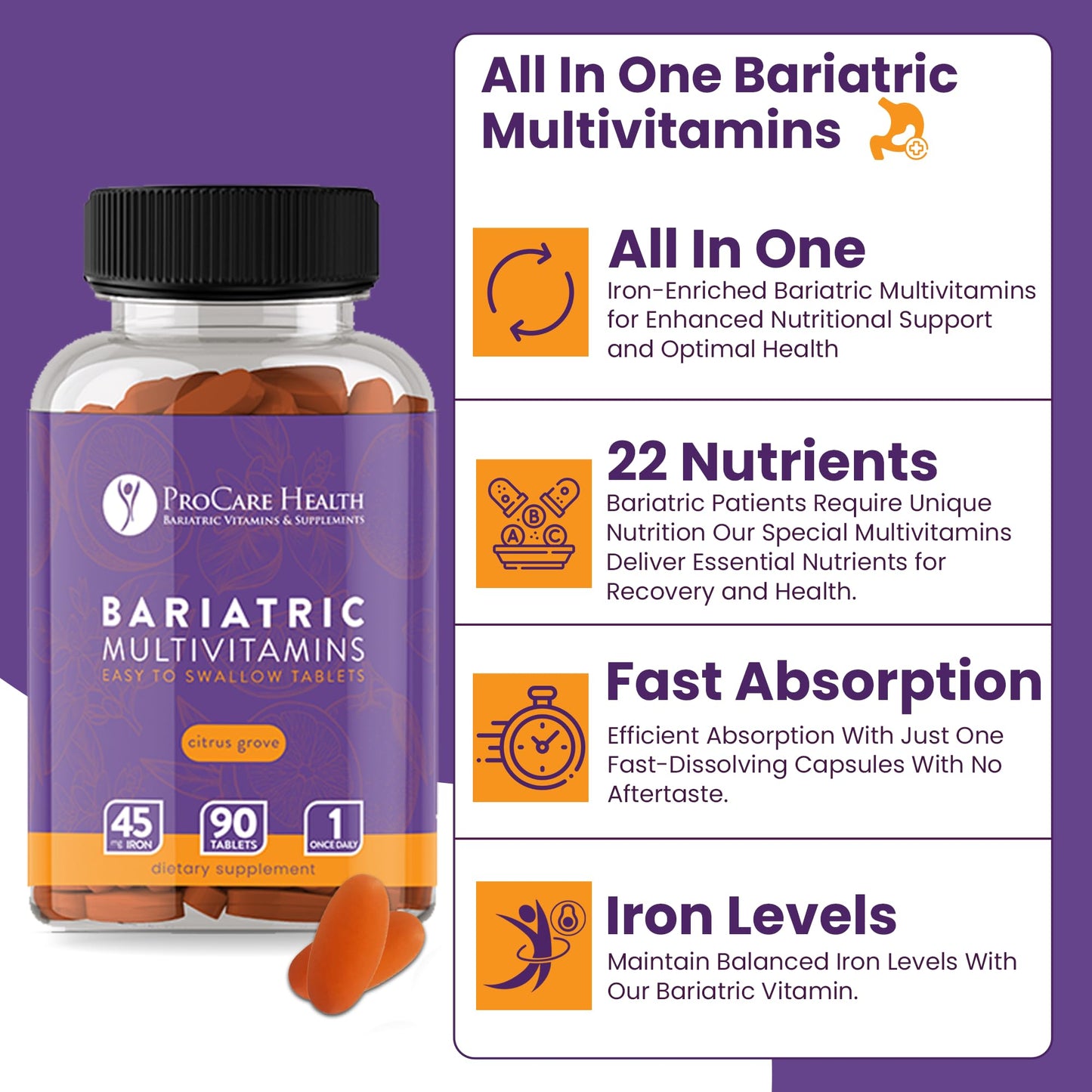 ProCare Health Easy-45 Bariatric Multivitamin Tablets 90