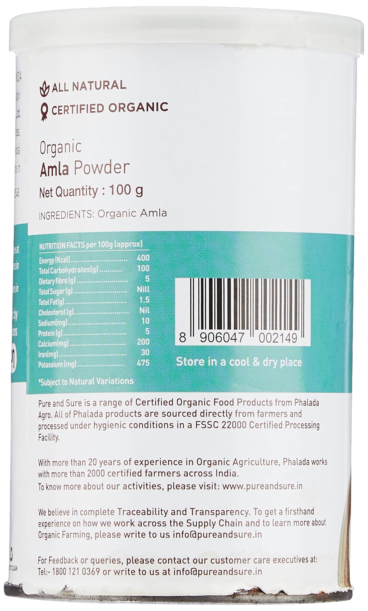 Pure & Sure Organic Amla Powder 3.5274 oz