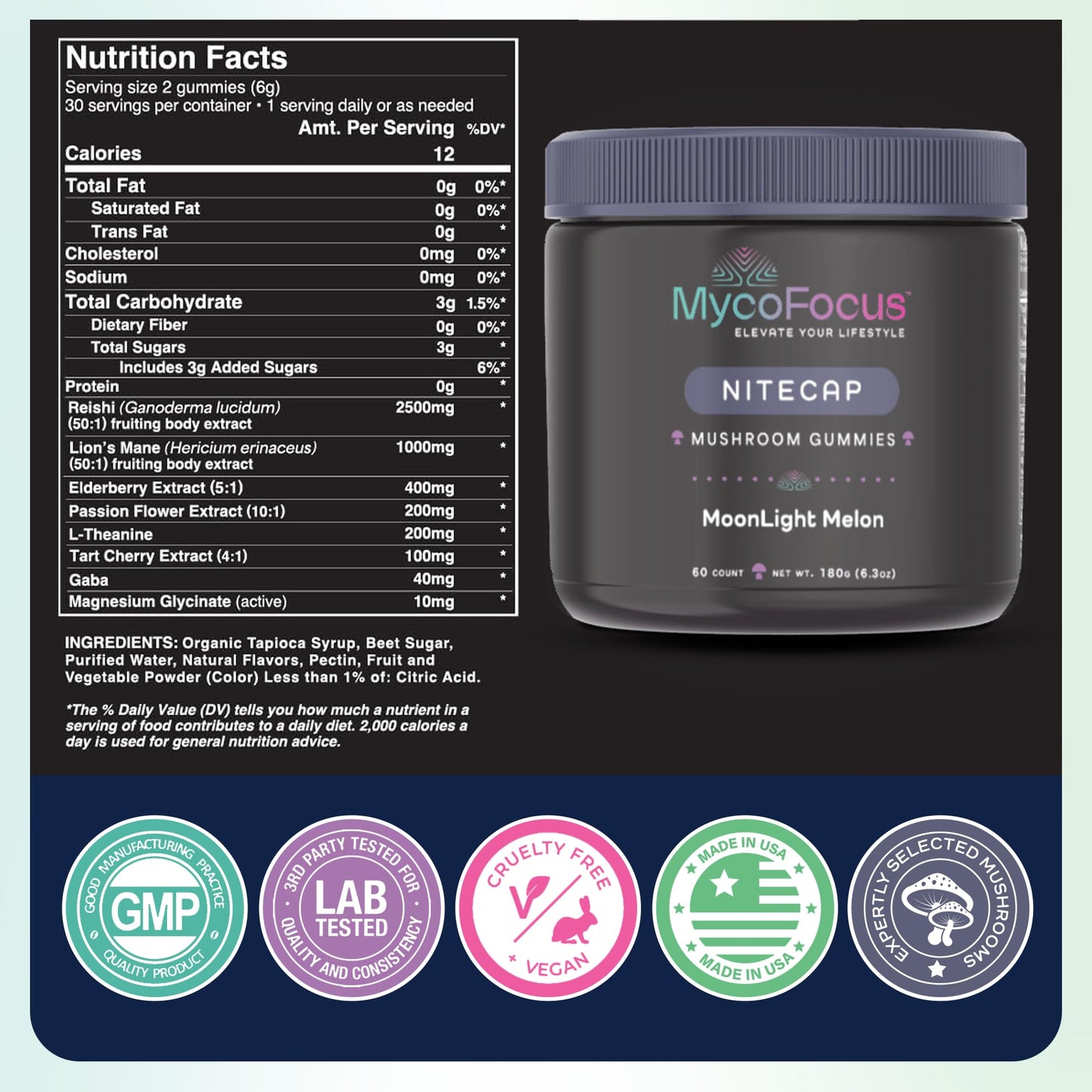 MycoFocus Sleep Mushroom Gummies, 60 Gummies
