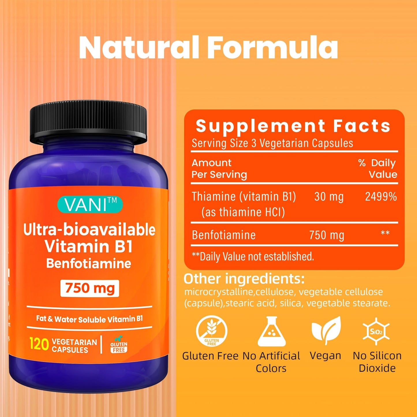 VANI Vitamin B1 Benfotiamine Capsules, 120 Count