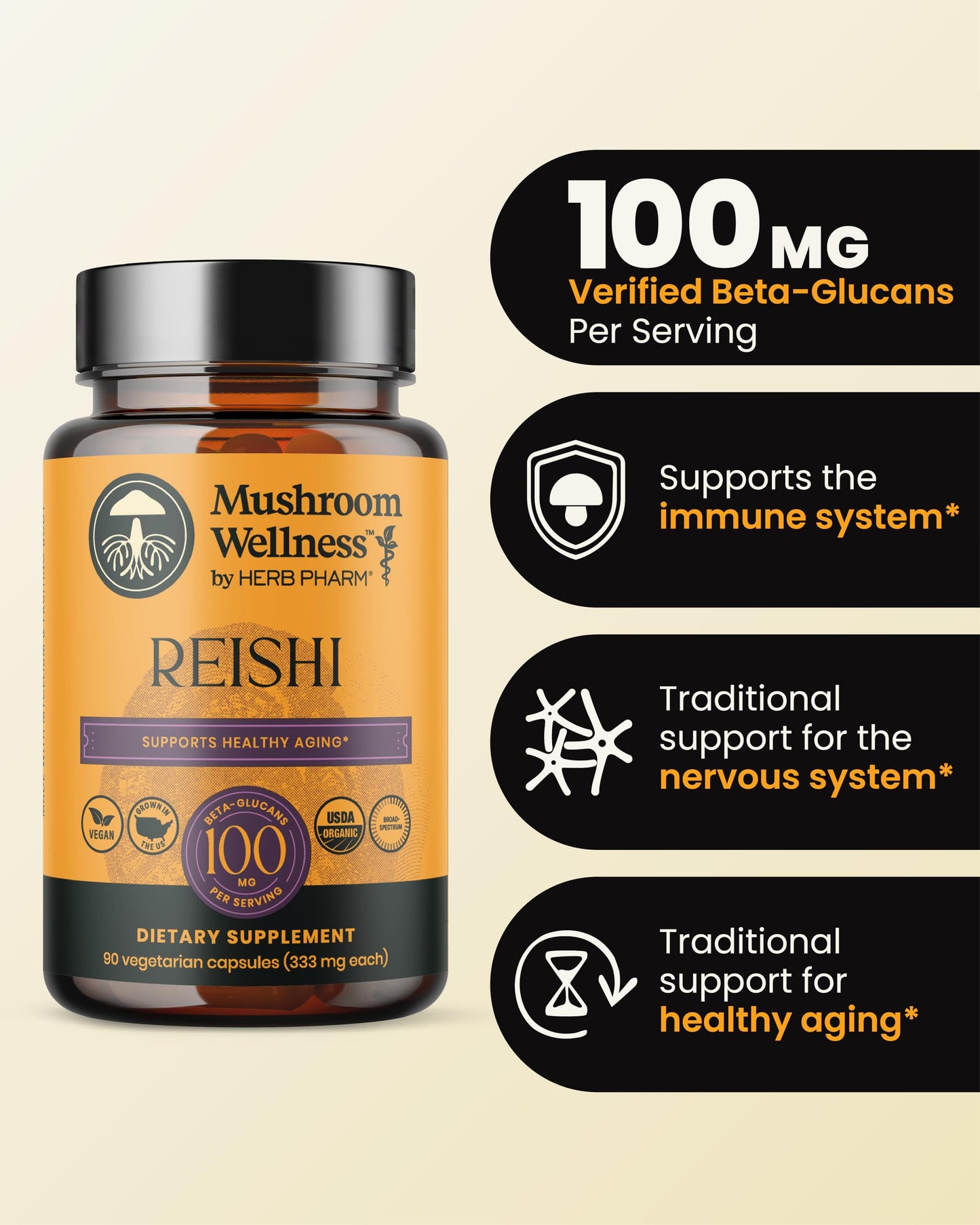 Herb Pharm Mushroom Wellness Reishi Mushroom Capsules, 90 Capsules