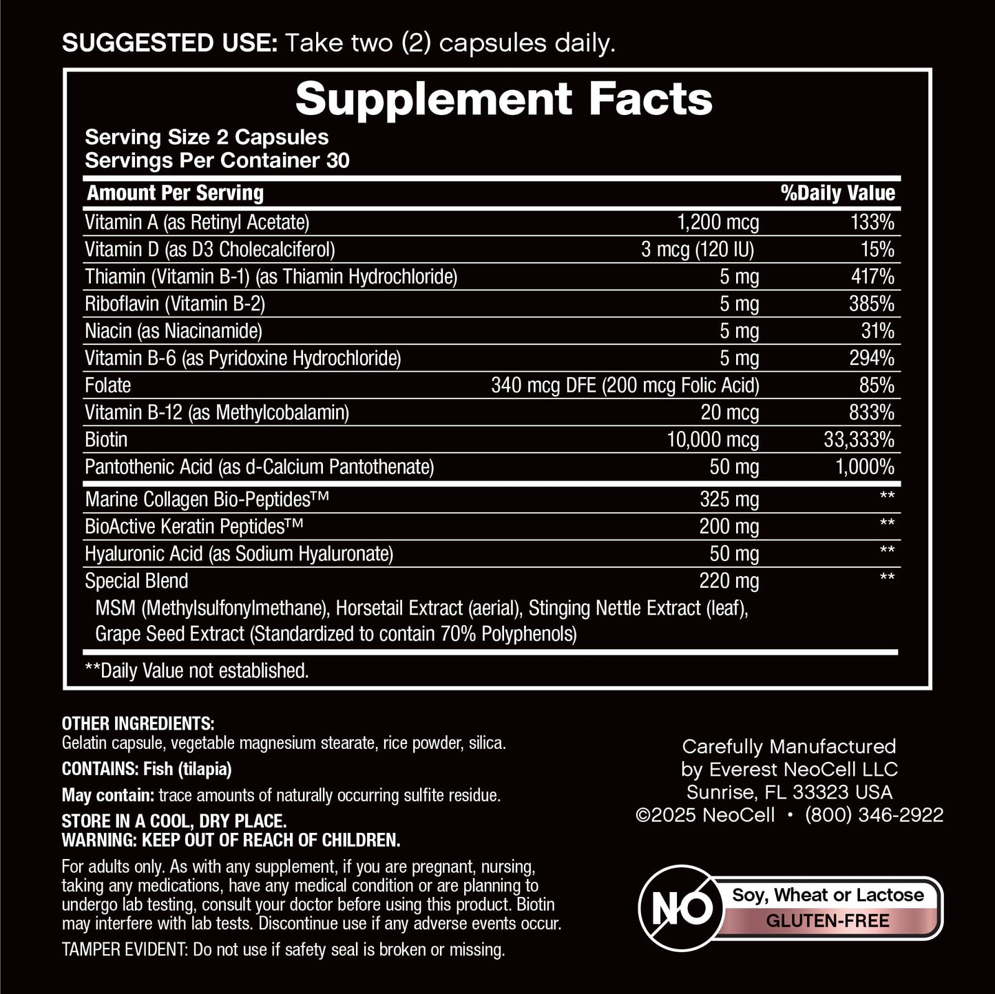 NeoCell Biotin Collagen Keratin Supplement 60 Capsules
