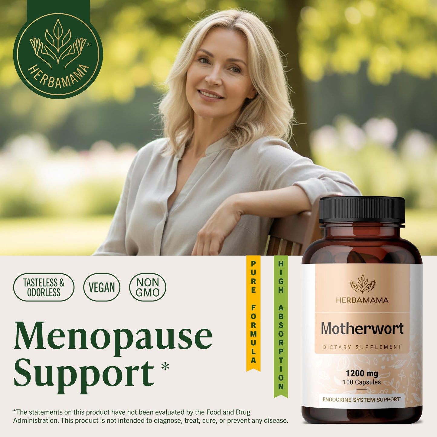 HERBAMAMA Motherwort Capsules 100 Count