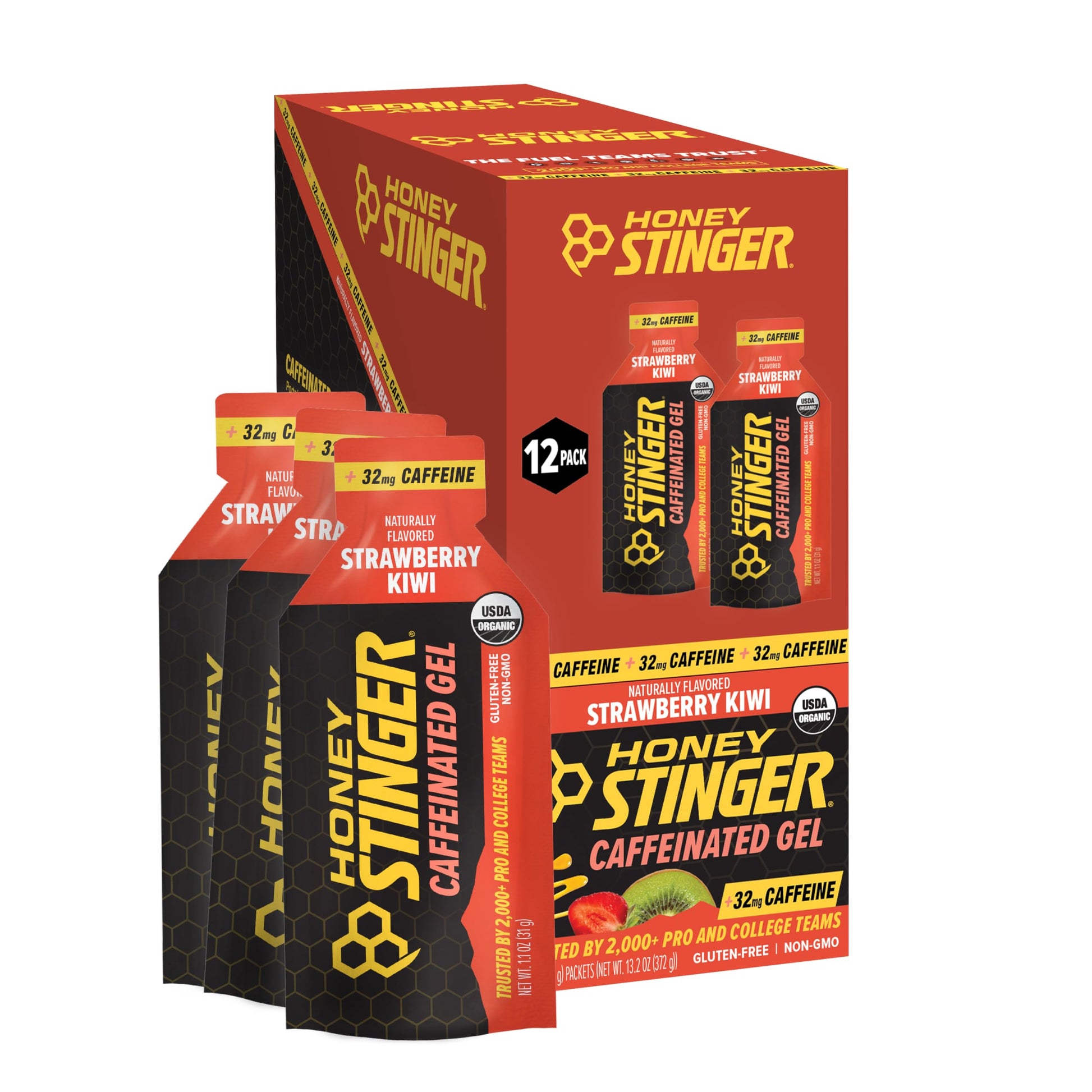 Honey Stinger Organic Strawberry Kiwi Energy Gel, Caffeinated & Gluten Free, for Exercise, Running and Performance, Sports Nutrition for Home & Gym, Pre and Mid Workout, 12 Pack, 13.2 Ounce