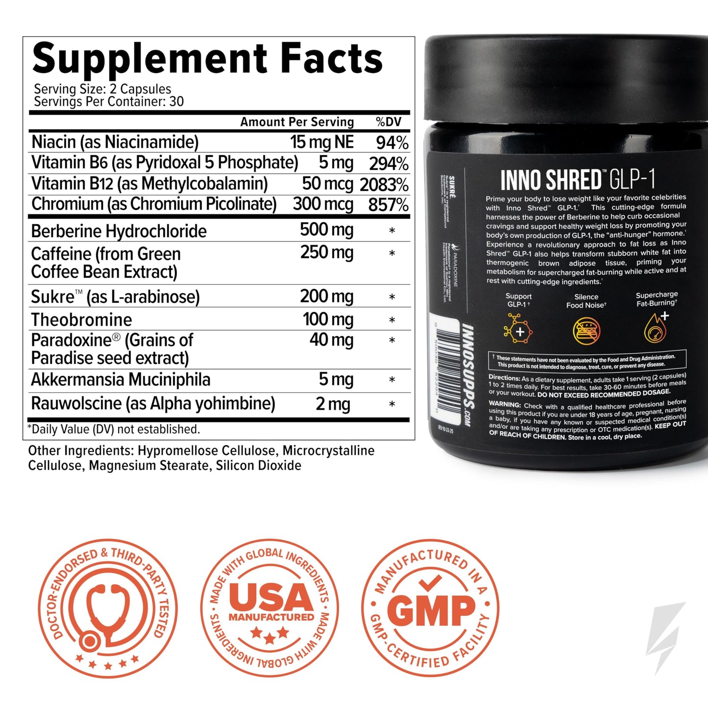 InnoSupps Inno Shred GLP-1 Thermogenic Fat Burner & Appetite Support Capsule 60 Capsules