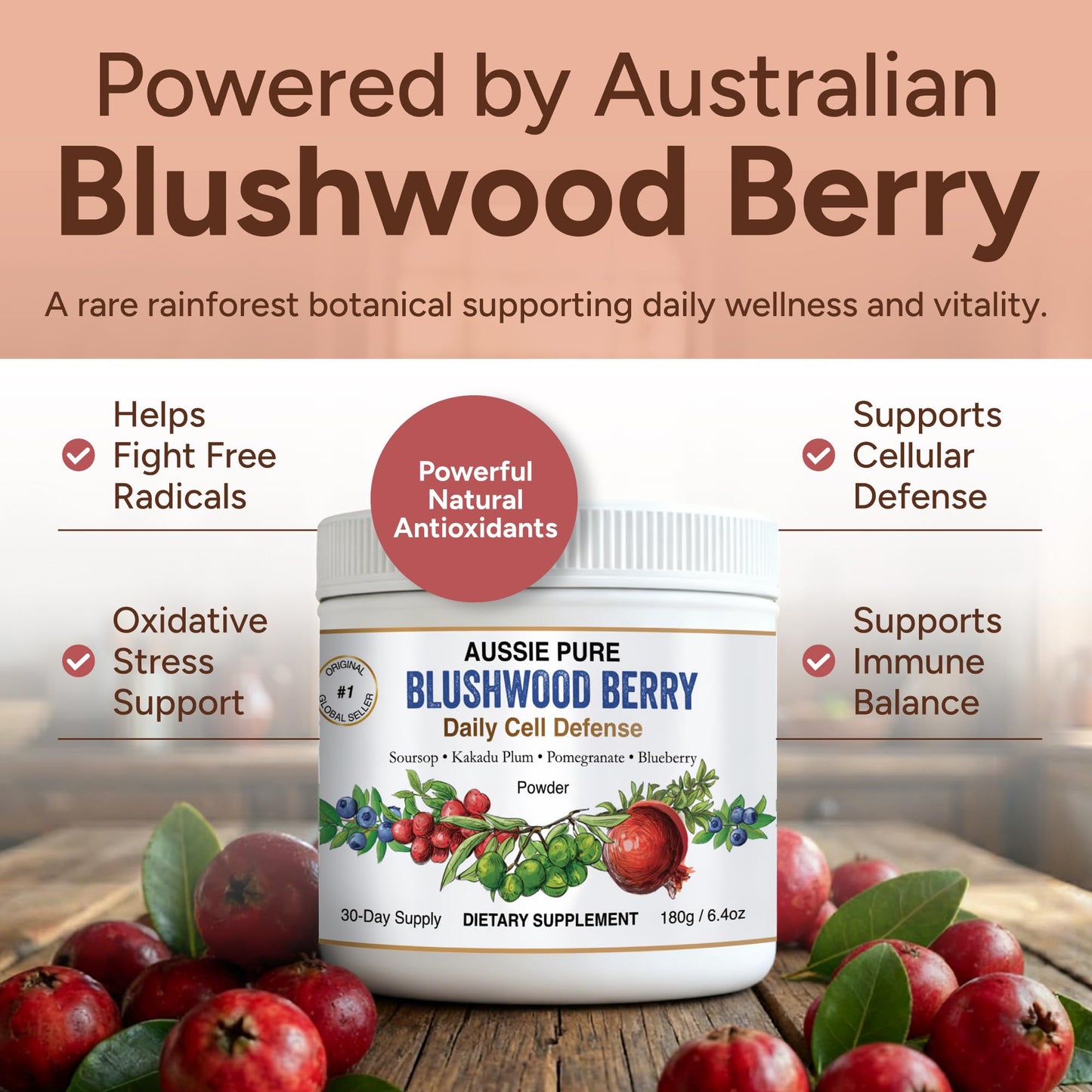 Aussie Pure Blushwood Berry Daily Cell Defense Powder 6.4 Ounce