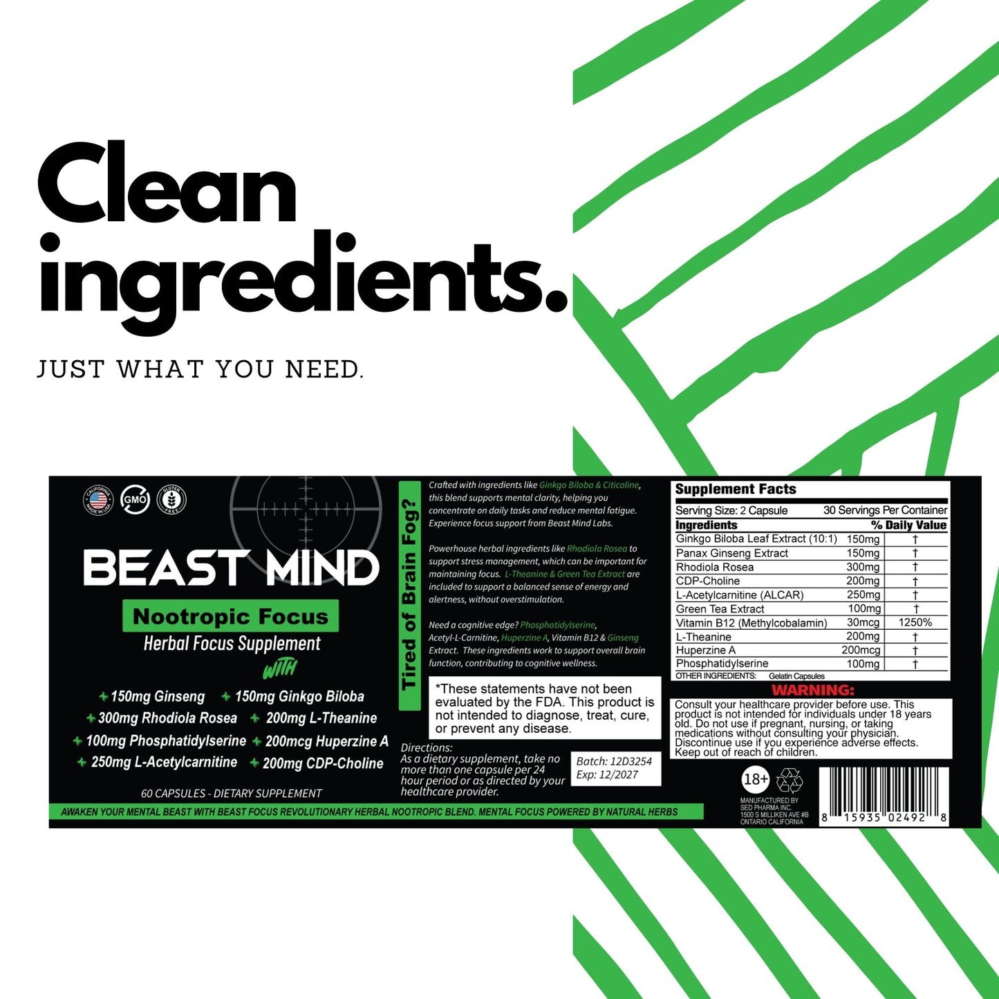 Beast Mind Focus Clarity Nootropic Blend Capsule, 60 Count