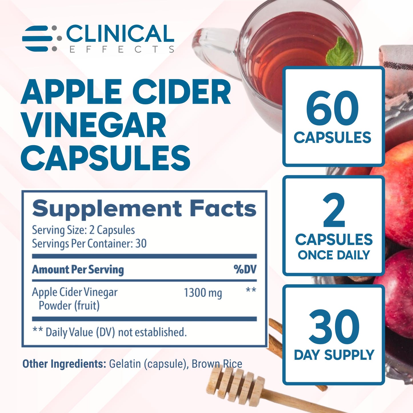 Clinical Effects Apple Cider Vinegar Capsules 1300mg 60 Count