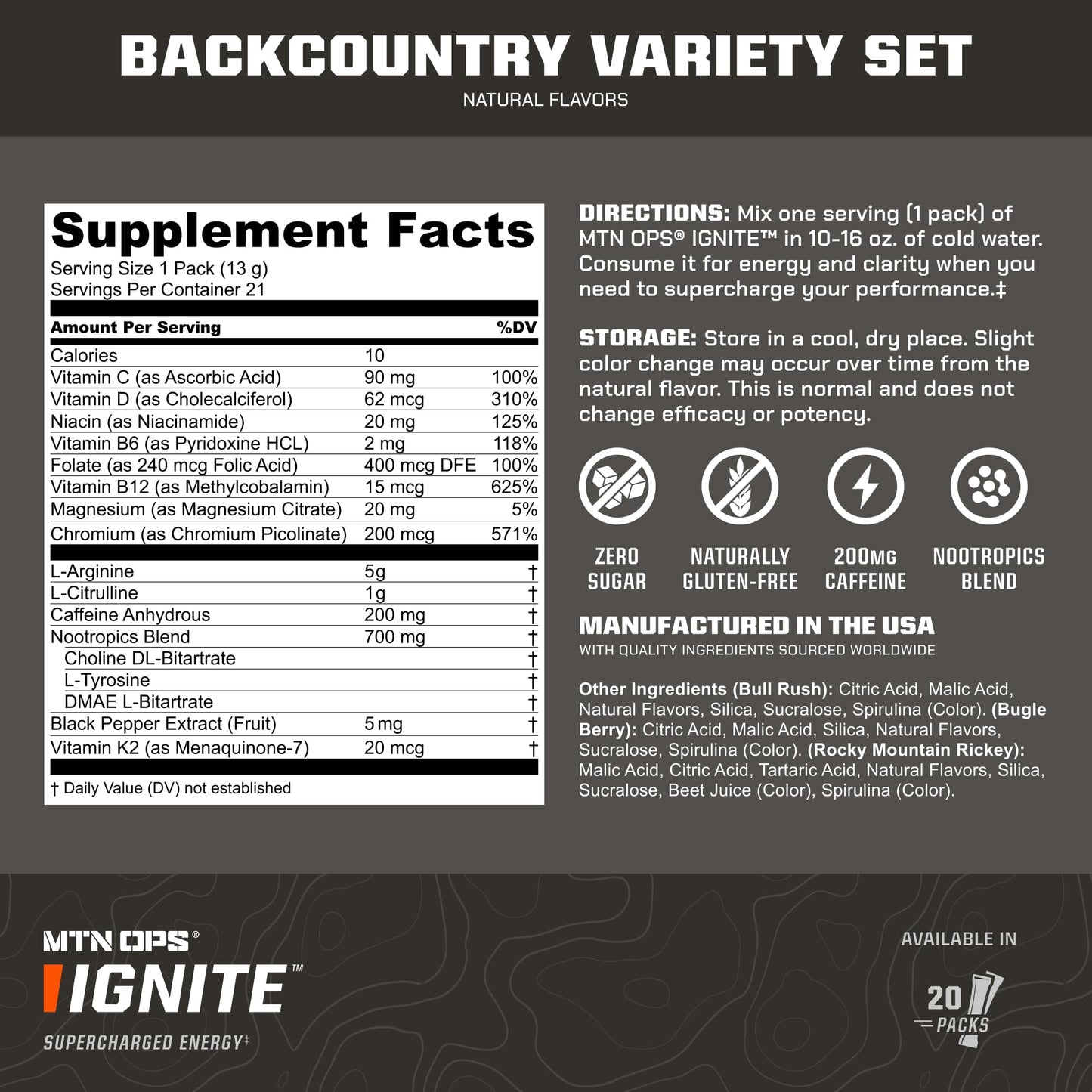 MTN OPS Ignite Energy Powder Trail Packs - 20 sachets