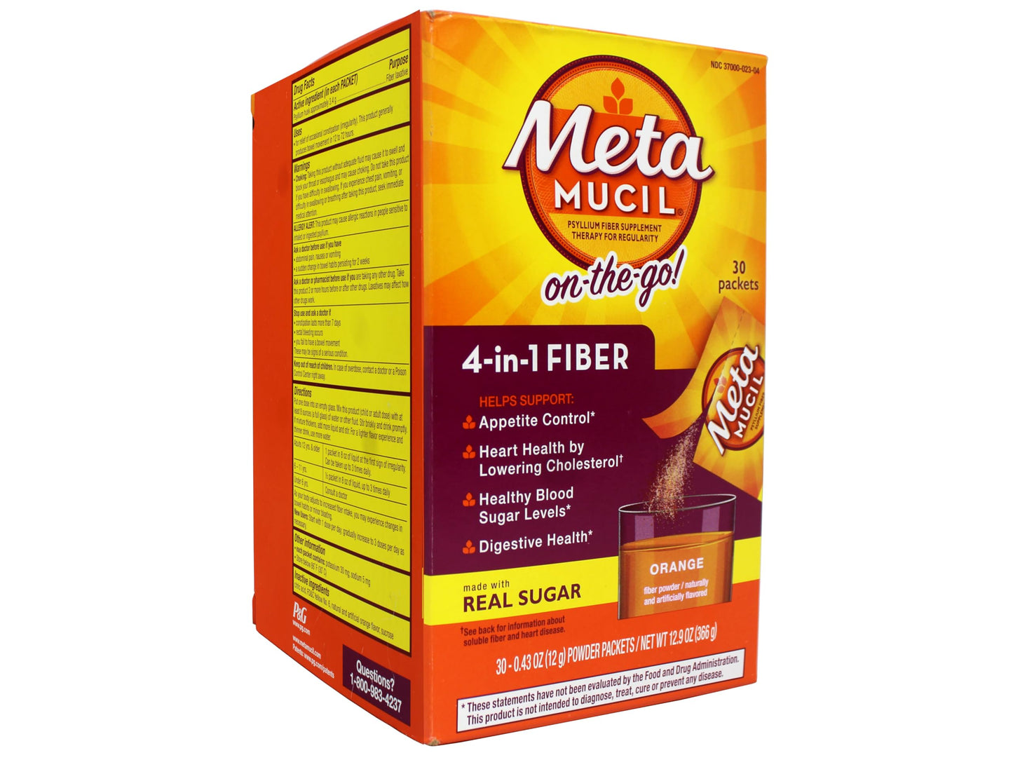 Metamucil On-the-Go Psyllium Husk Powder, Orange Flavor, 30 Count