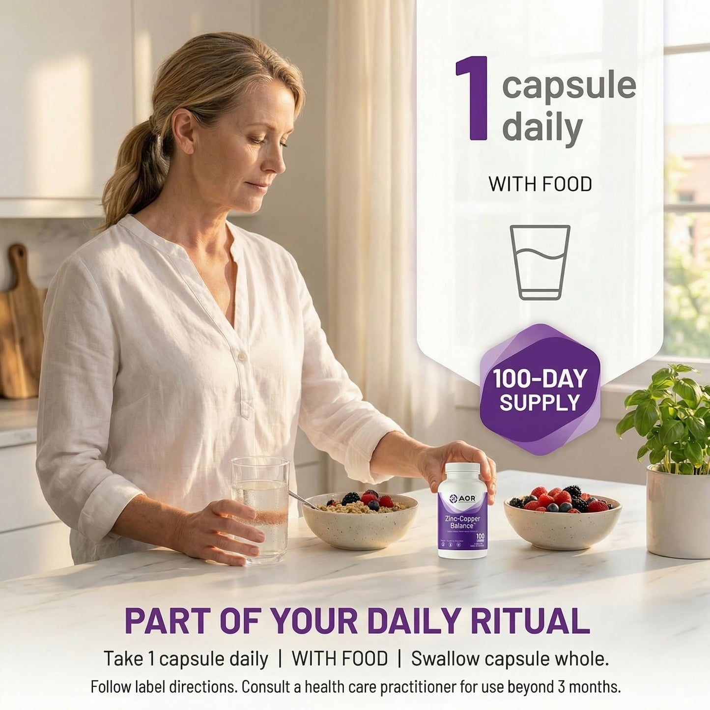 AOR Zinc Copper Balance Capsules, 100 Capsules