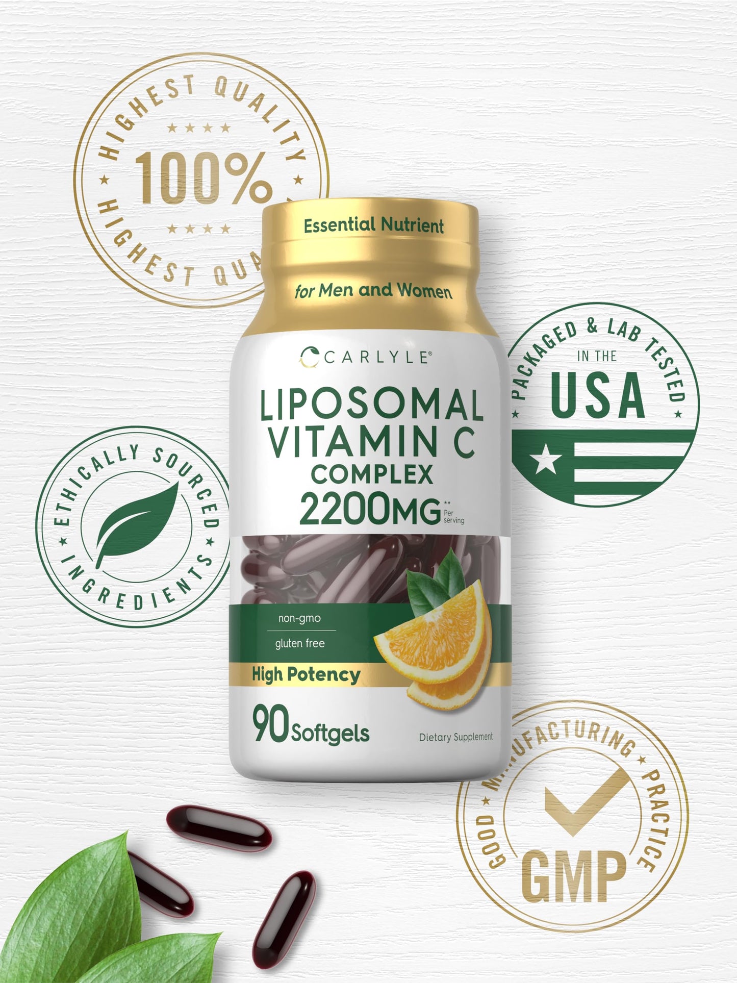 Carlyle Liposomal Vitamin C | 2200mg | 90 Softgels | High Potency Complex Supplement | Non-GMO, Gluten Free Supplement Packaging May Vary (Pack of 2)