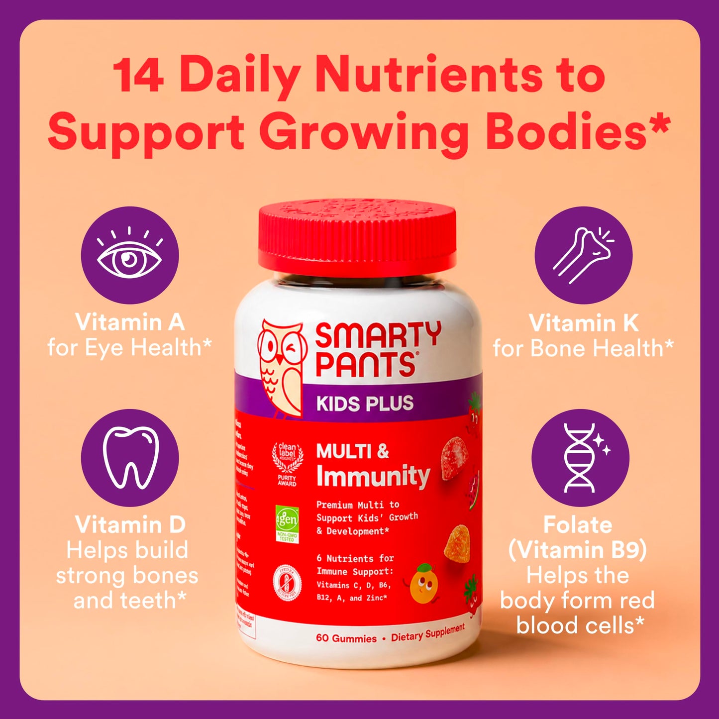 SmartyPants Kids Multivitamin & Immunity Gummies, 60 Count