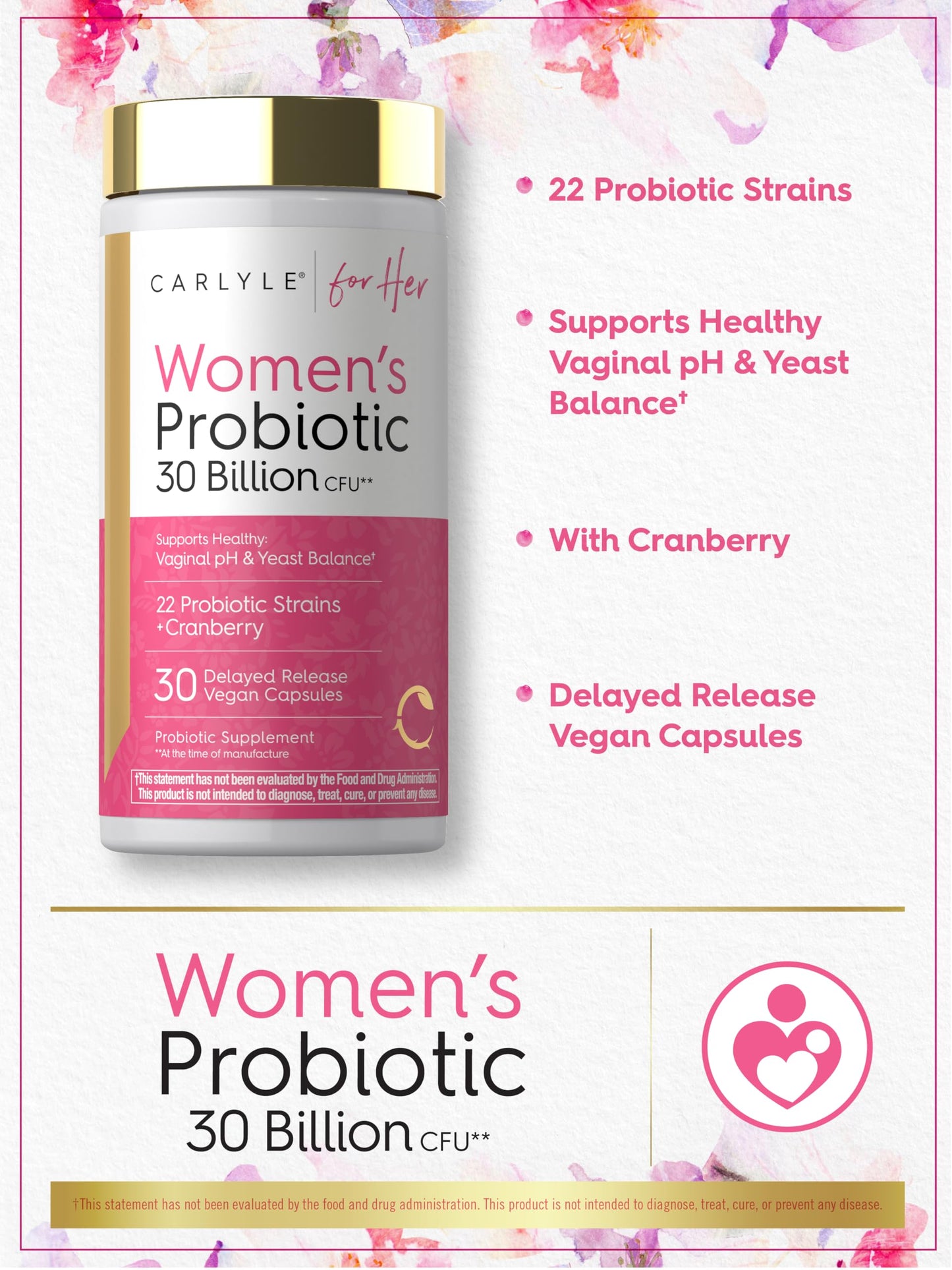 Carlyle Women's 30 Billion CFU Probiotic Capsules, 30 Count
