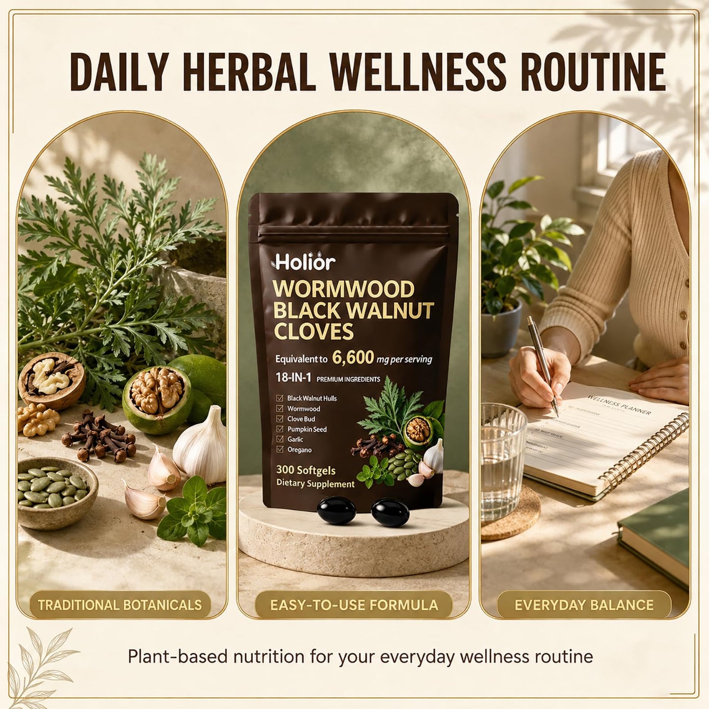 Holior Labs Wormwood Black Walnut Cloves Softgel 300