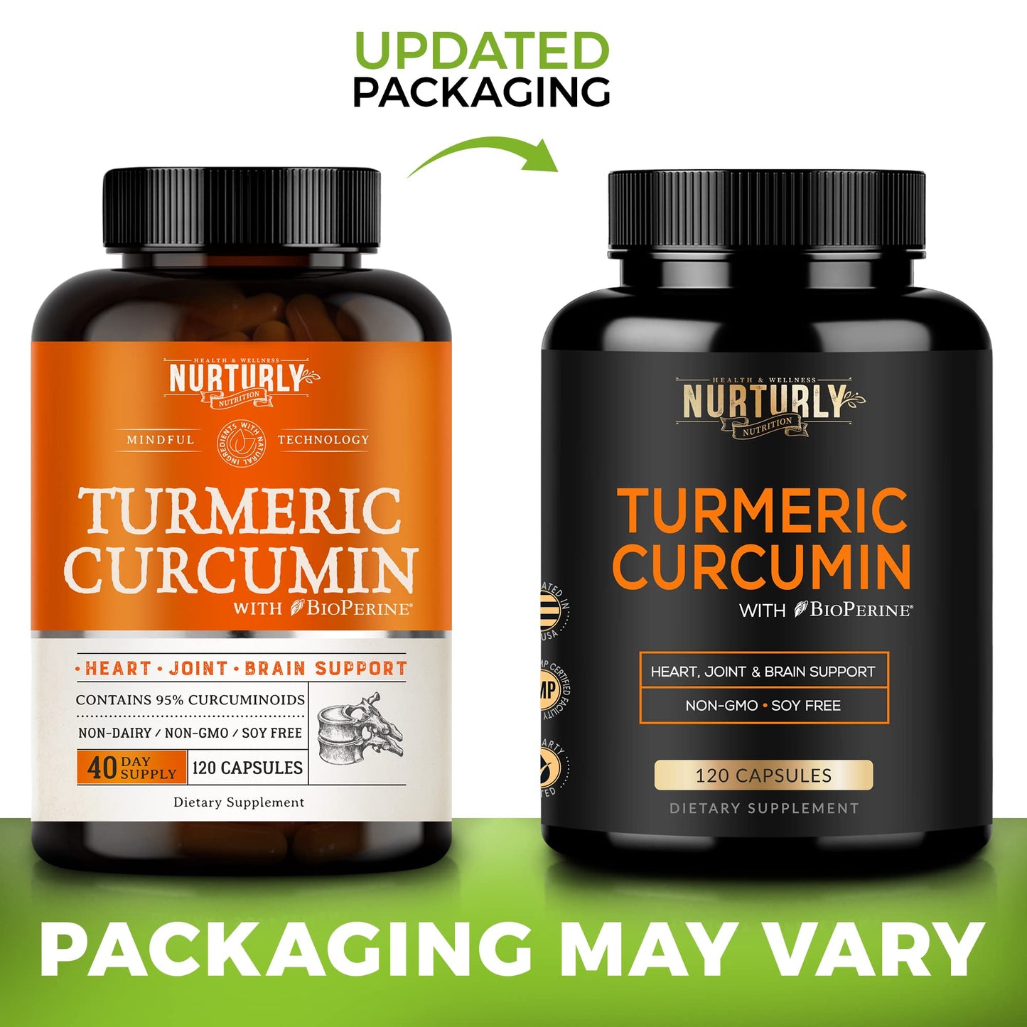 NURTURLY Turmeric Curcumin with BioPerine Black Pepper and 95% Curcuminoids - High Absorption Turmeric Supplements 1300mg for Hearth Health, Non-GMO, Gluten Free 120 Capsules