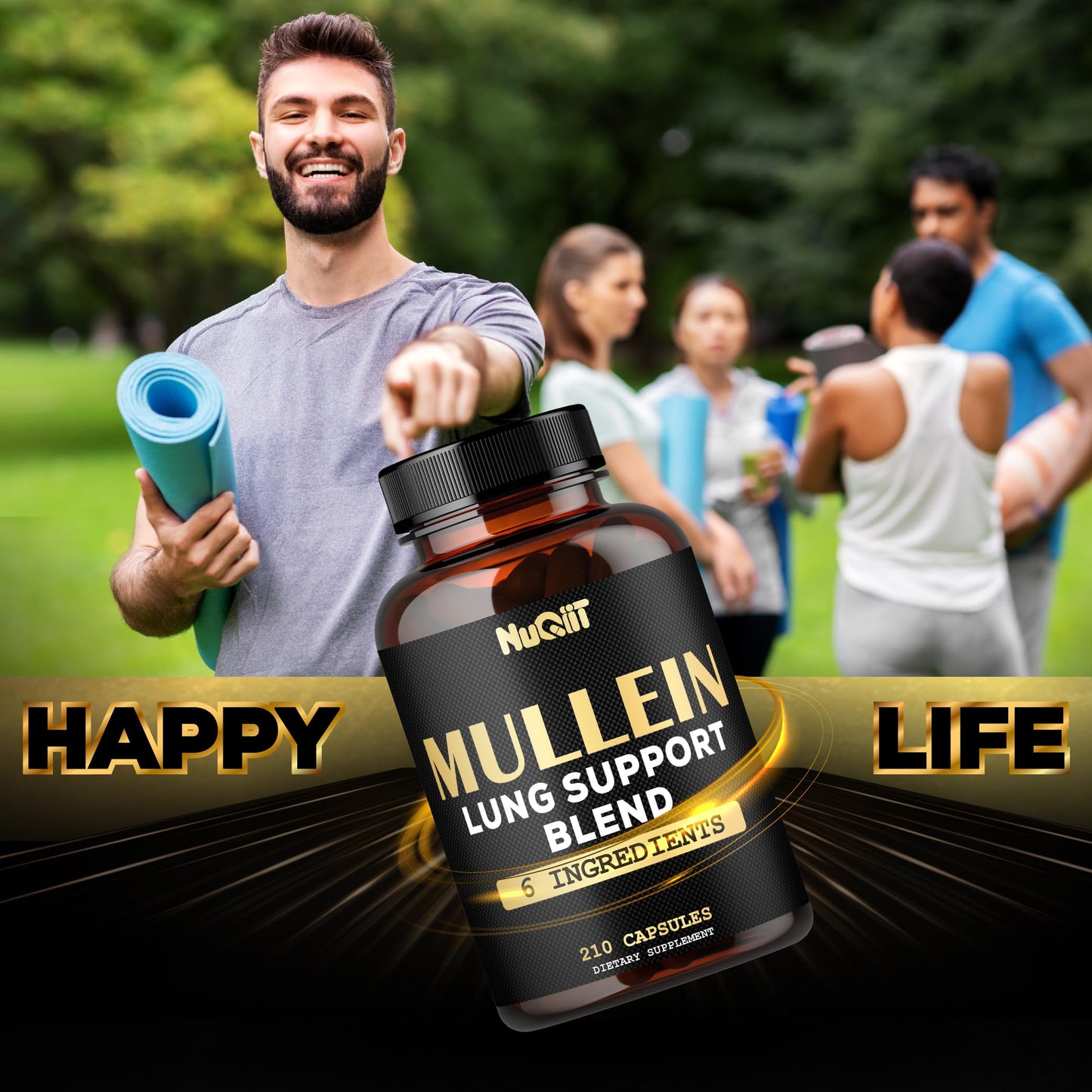 NUQIIT Mullein Leaf Capsules with Herbal Complex as Cordyceps Sinensis, Marshmallow, and More, 210 Count