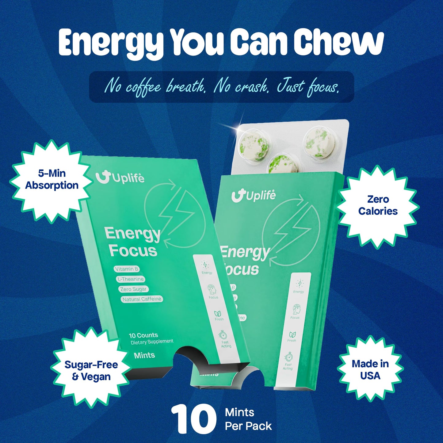 UPLIFE Energy and Focus Mint Chewable 60 Count