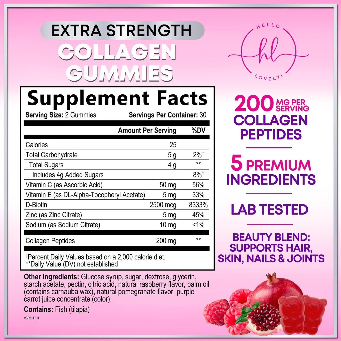 Hello Lovely! Collagen Gummies for Hair Growth, 60 Count