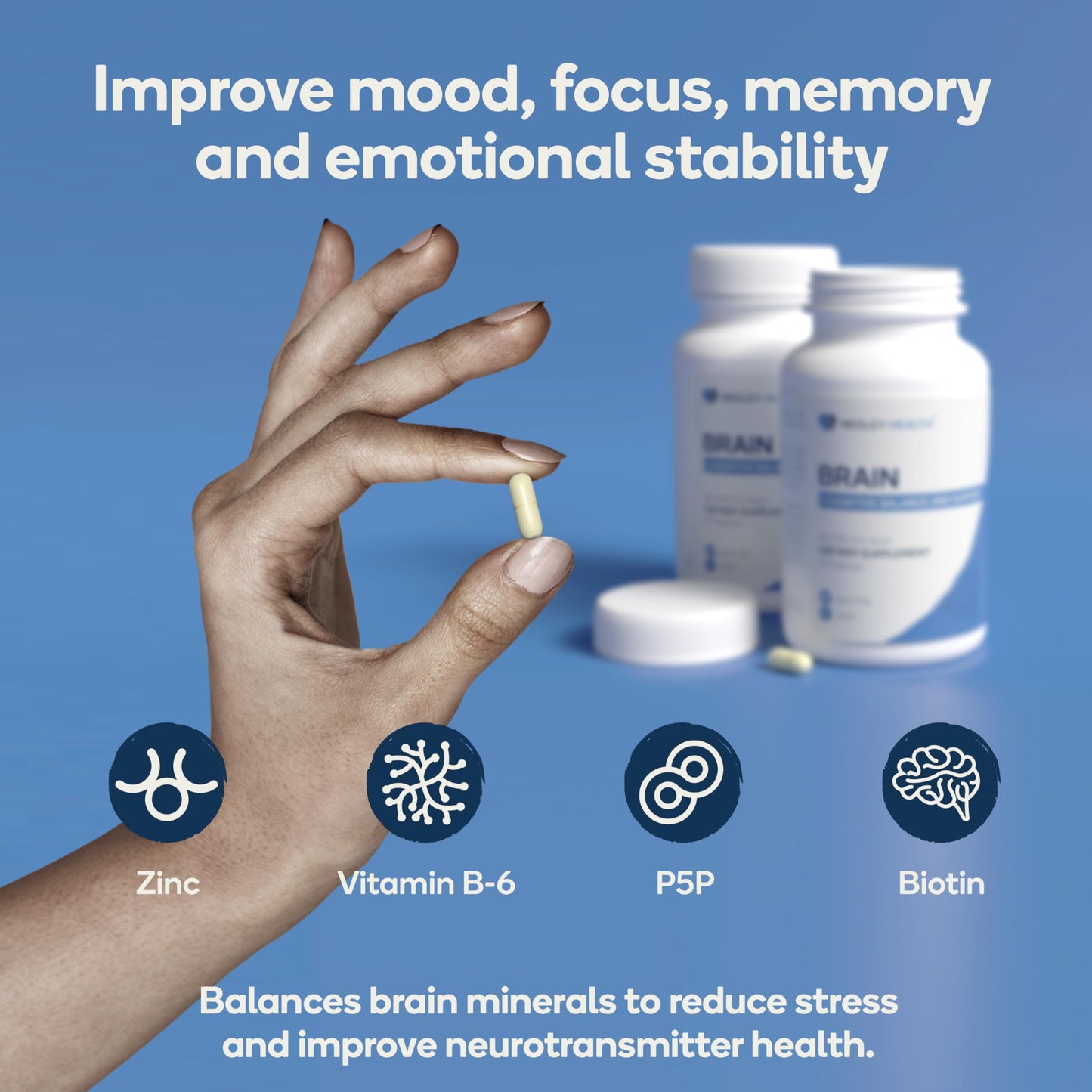 Nedley Health Brain - Balanced Neurotransmitter Support Supplement - Zinc, B6, Biotin for Cognitive Function, 90 Veggie Capsules