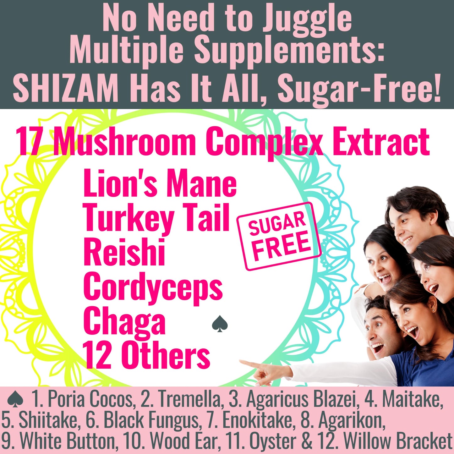 SHIZAM Sugar-Free Shilajit Mushroom Complex Gummies, 60 Count