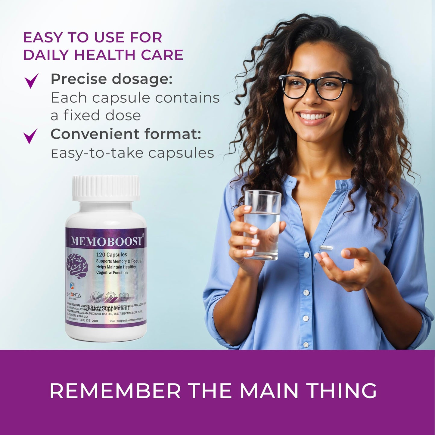 Ananta Medicare USA MemoBoost Memory Supplement - Natural Brain & Clarity Tablet, 1 Count