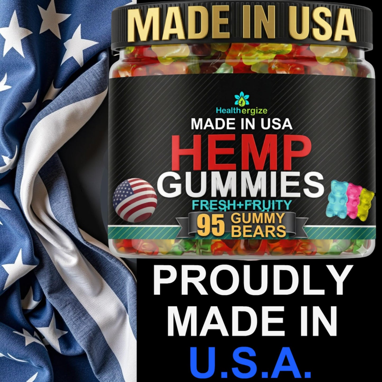 Healthergize Hemp Gummies for Sleep Edibles, Peace and Relaxation, Hempseed Oil Infused Gummy Bears, Natural Omega, Capsule, 95 Count